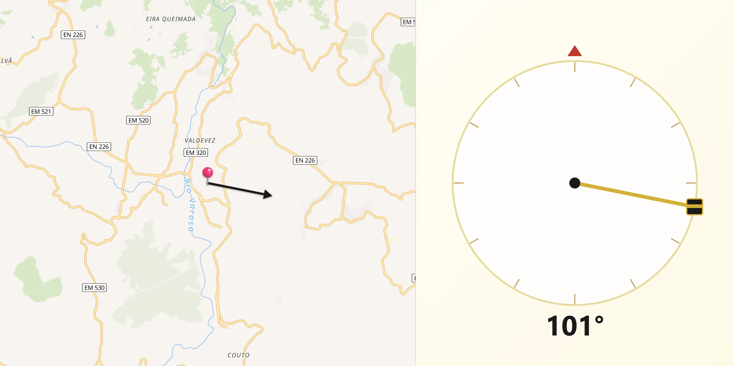 Direção da Qibla a partir de Tarouca