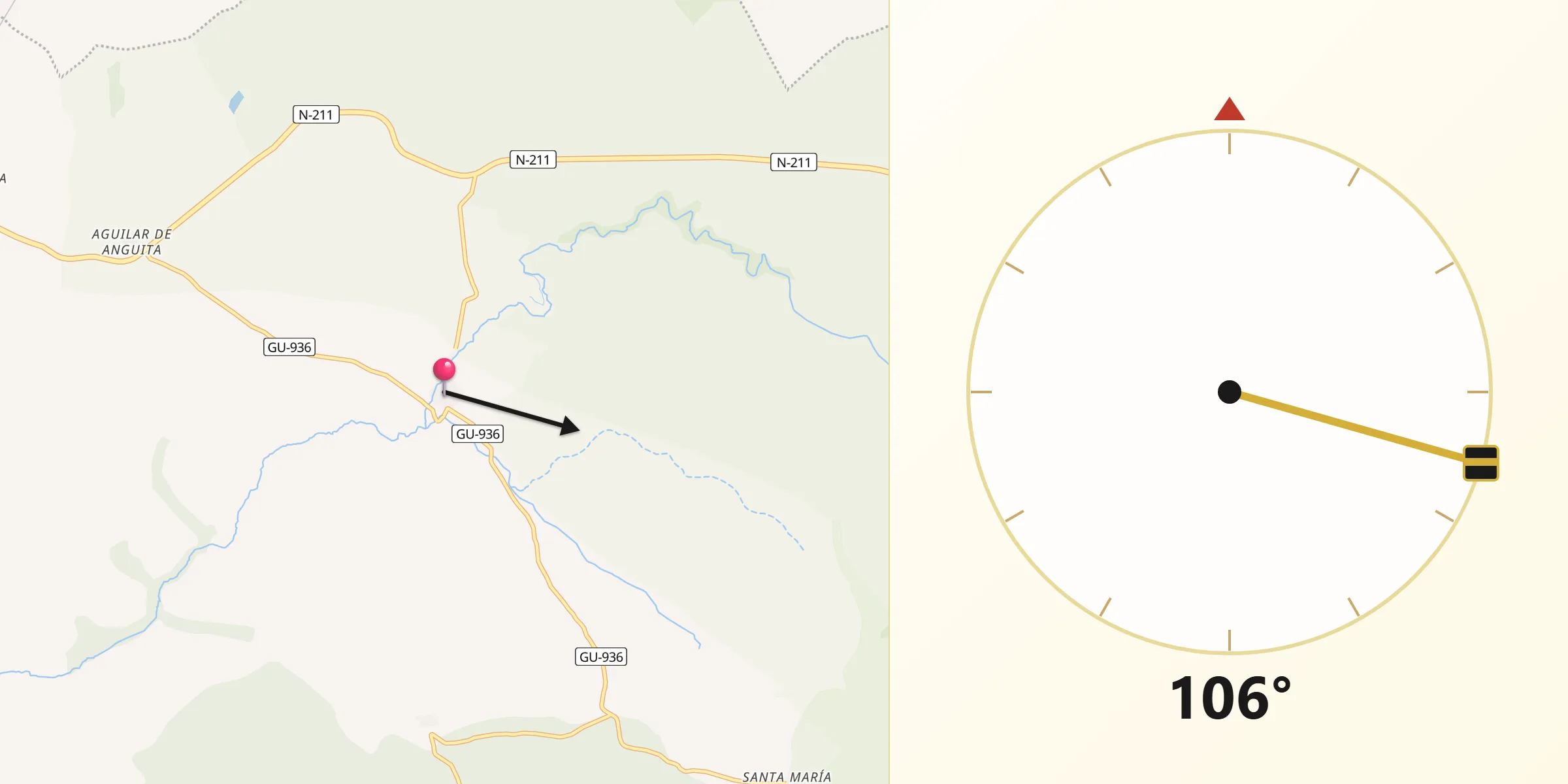 Dirección de la Qibla desde Anguita