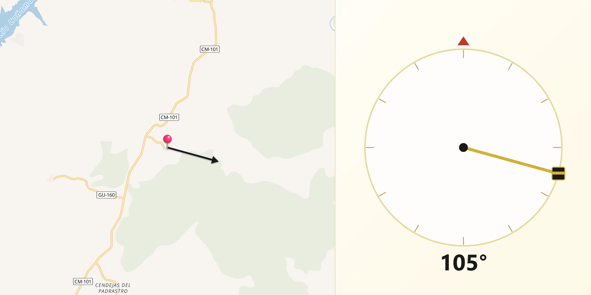 Dirección de la Qibla desde Negredo