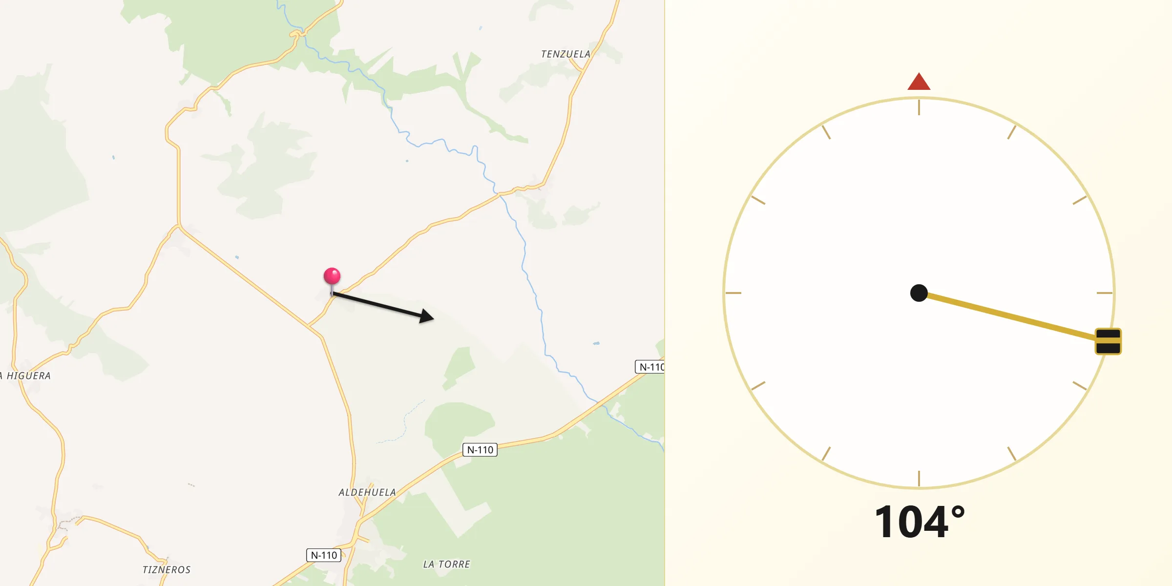 Dirección de la Qibla desde Basardilla