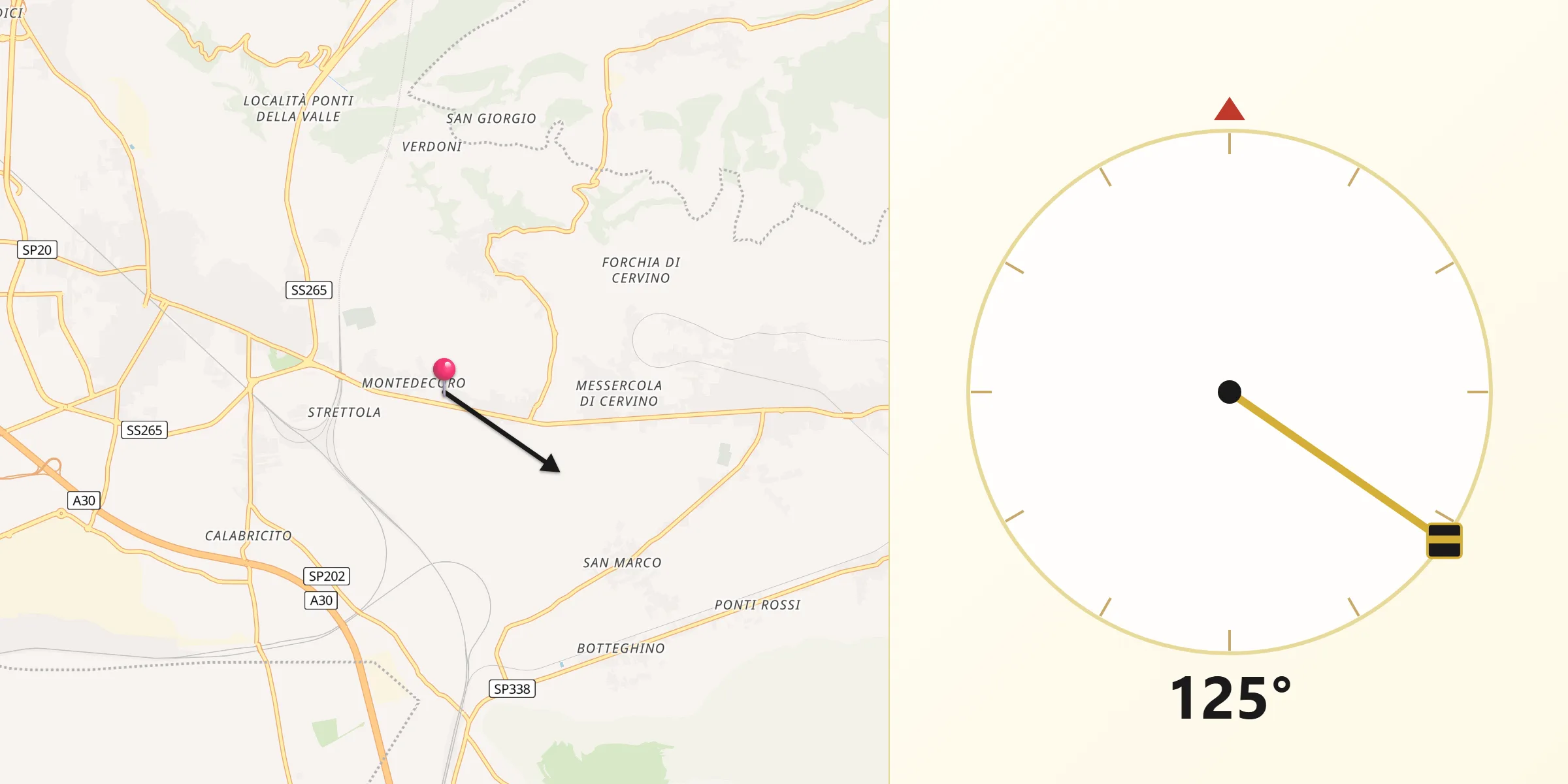 Direzione della Qibla da Montedecoro