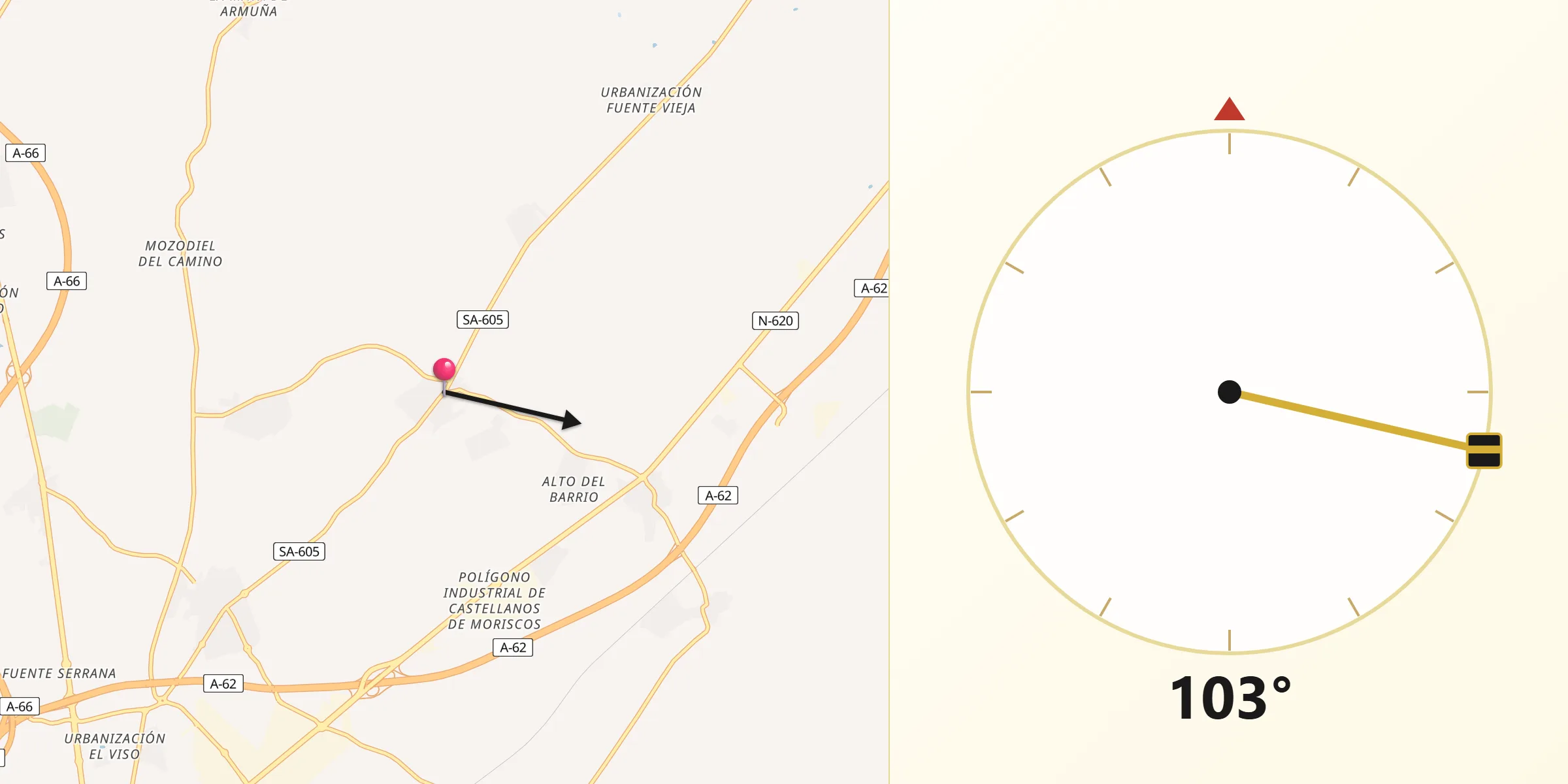 Dirección de la Qibla desde San Cristóbal de la Cuesta