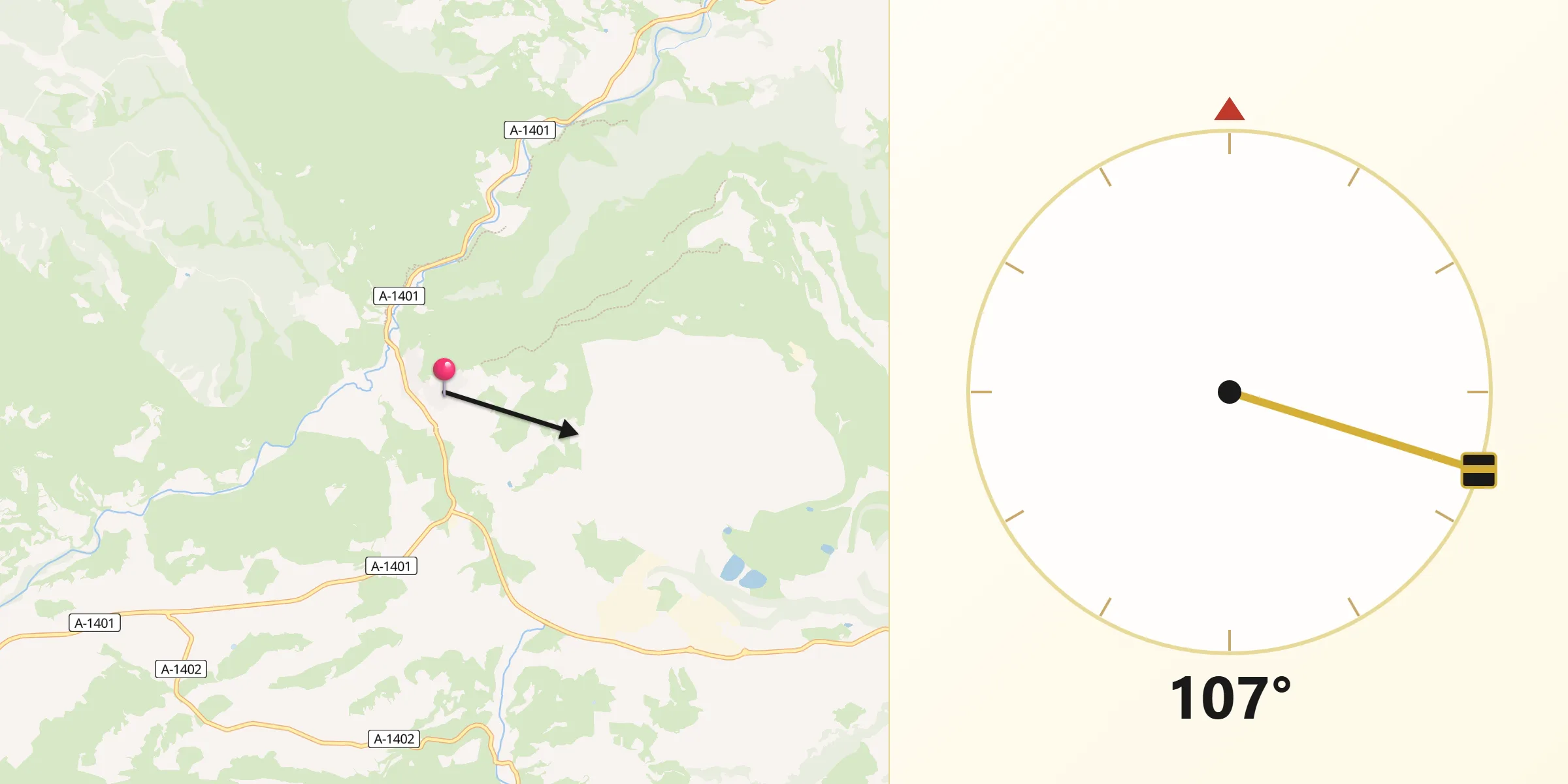 Dirección de la Qibla desde Ariño