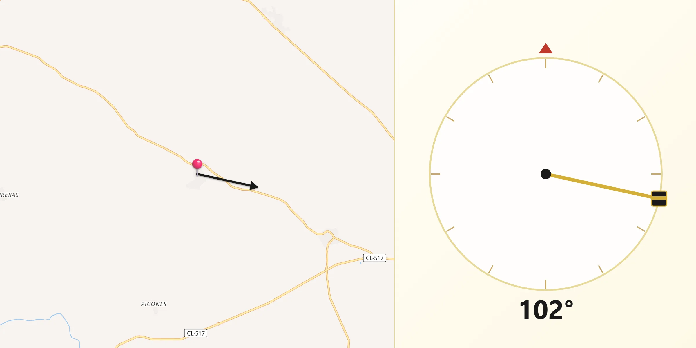 Dirección de la Qibla desde Encinasola de los Comendadores