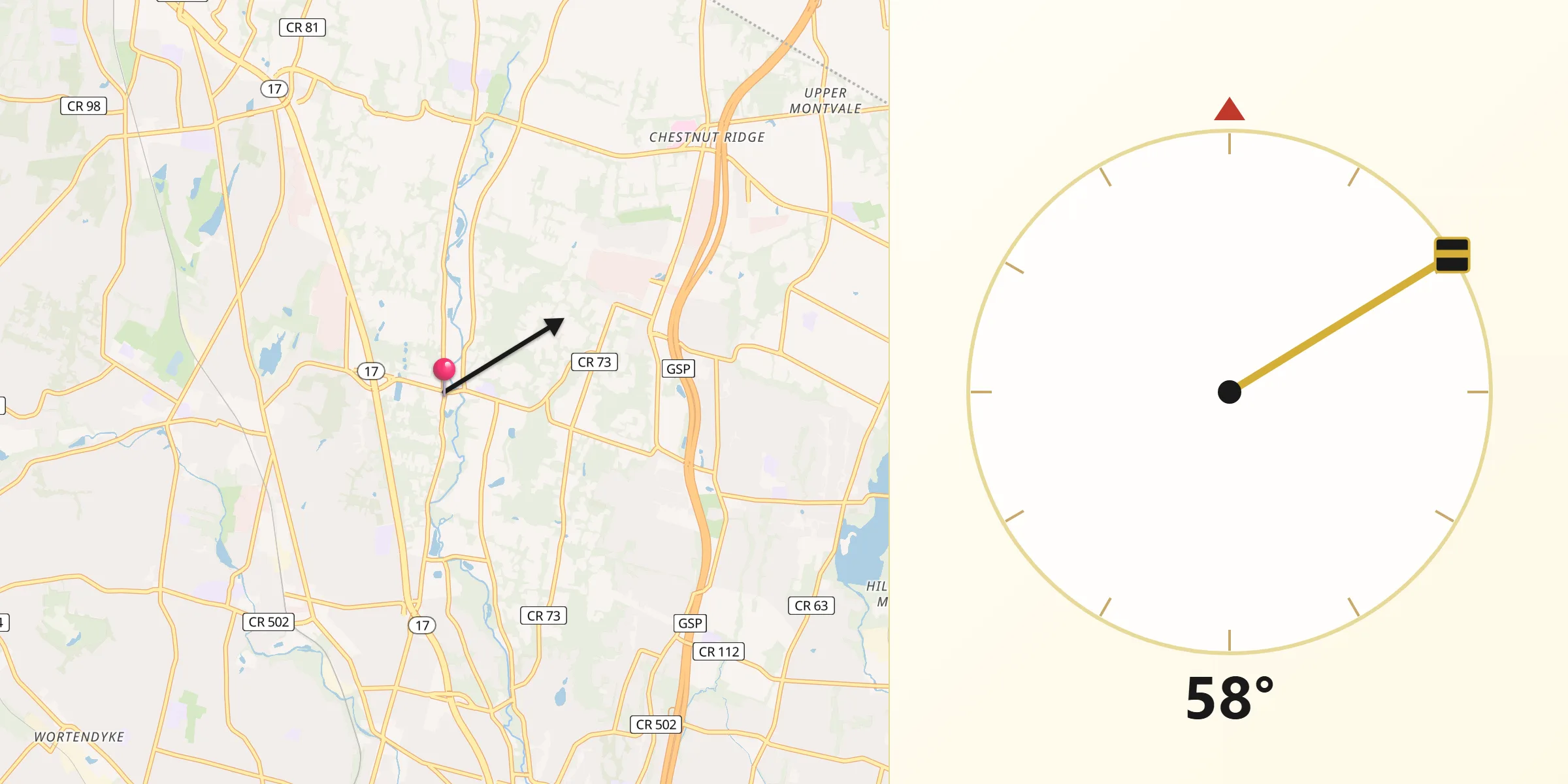 Qibla Direction from Saddle River