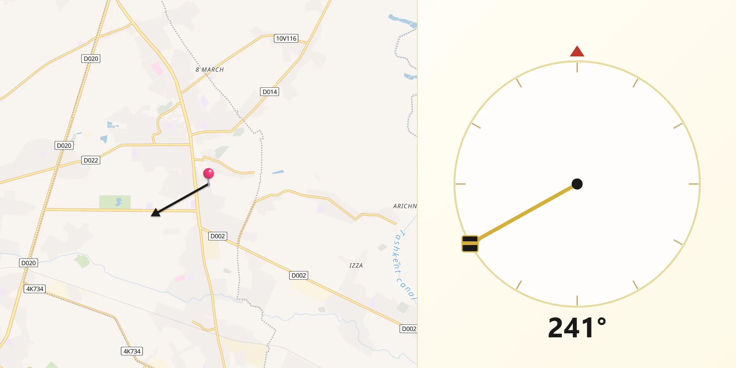 Direction vers la Qibla depuis Nurafshon