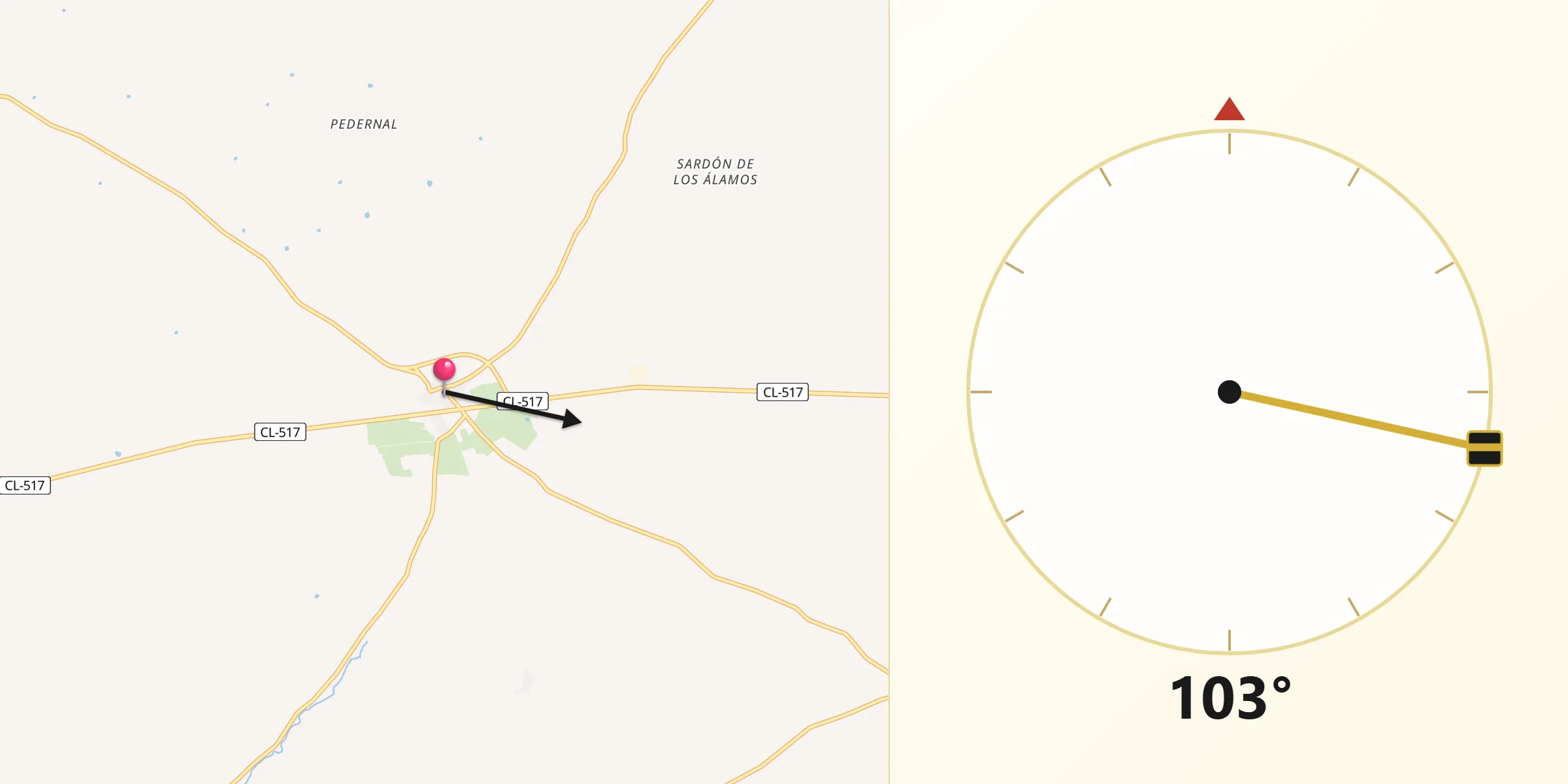 Dirección de la Qibla desde Villar de Peralonso