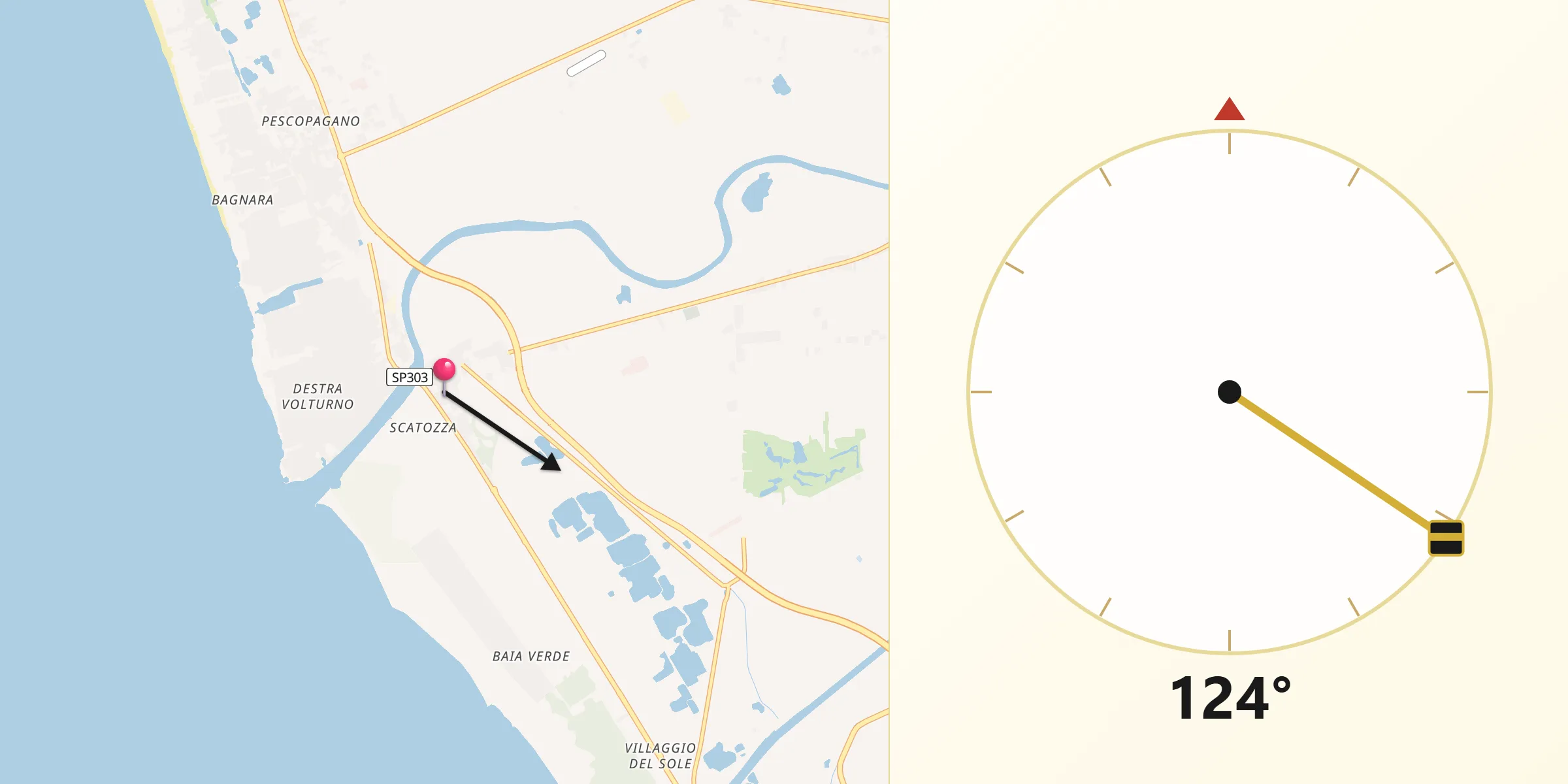 Direzione della Qibla da Castel Volturno