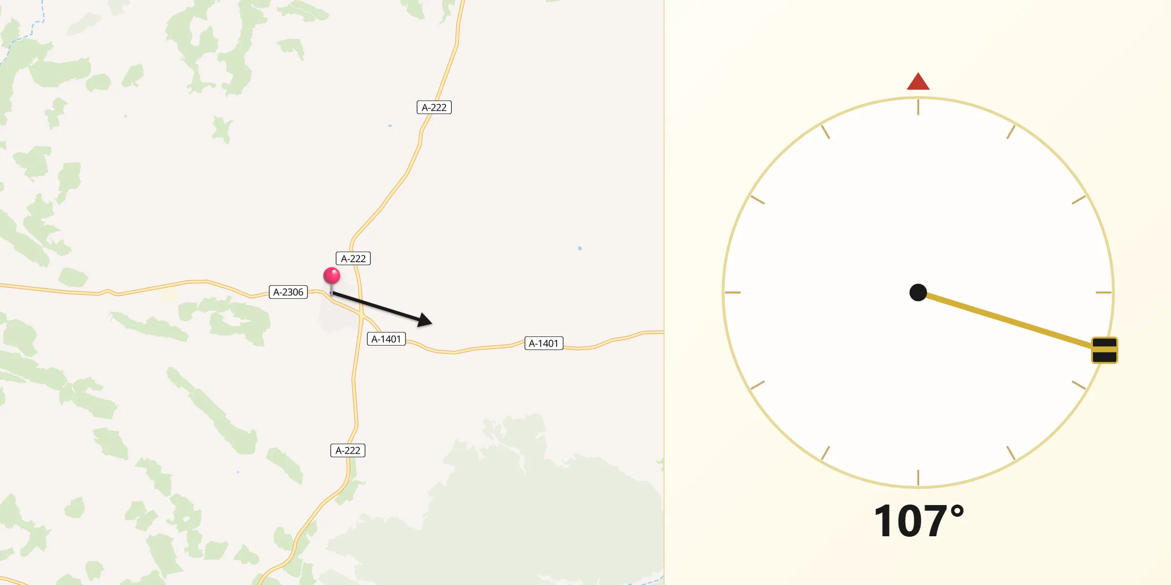Dirección de la Qibla desde Muniesa