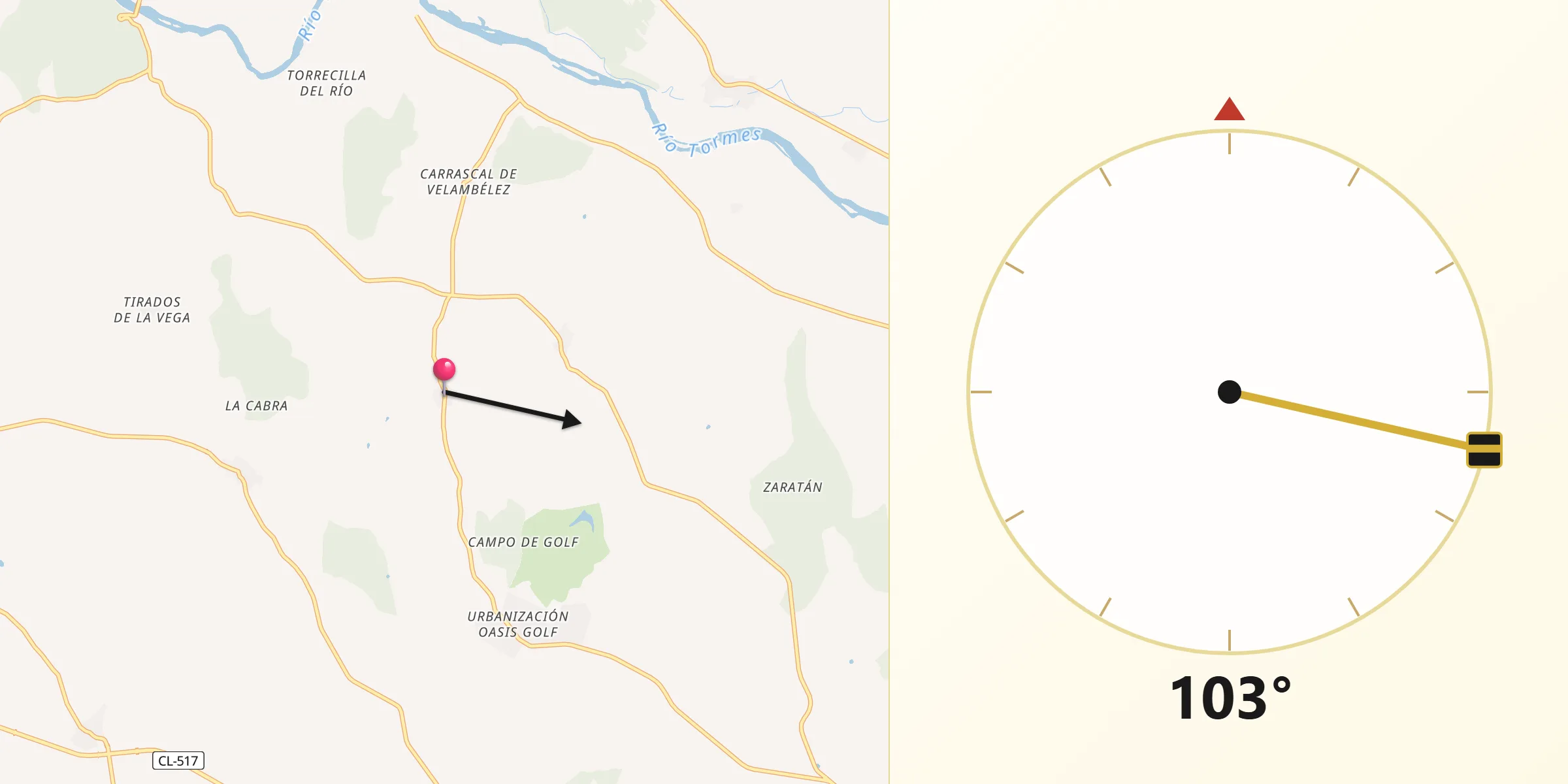 Dirección de la Qibla desde San Pedro del Valle