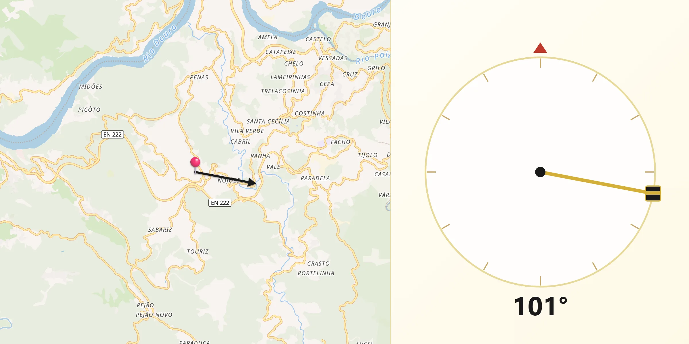 Direção da Qibla a partir de Castelo de Paiva