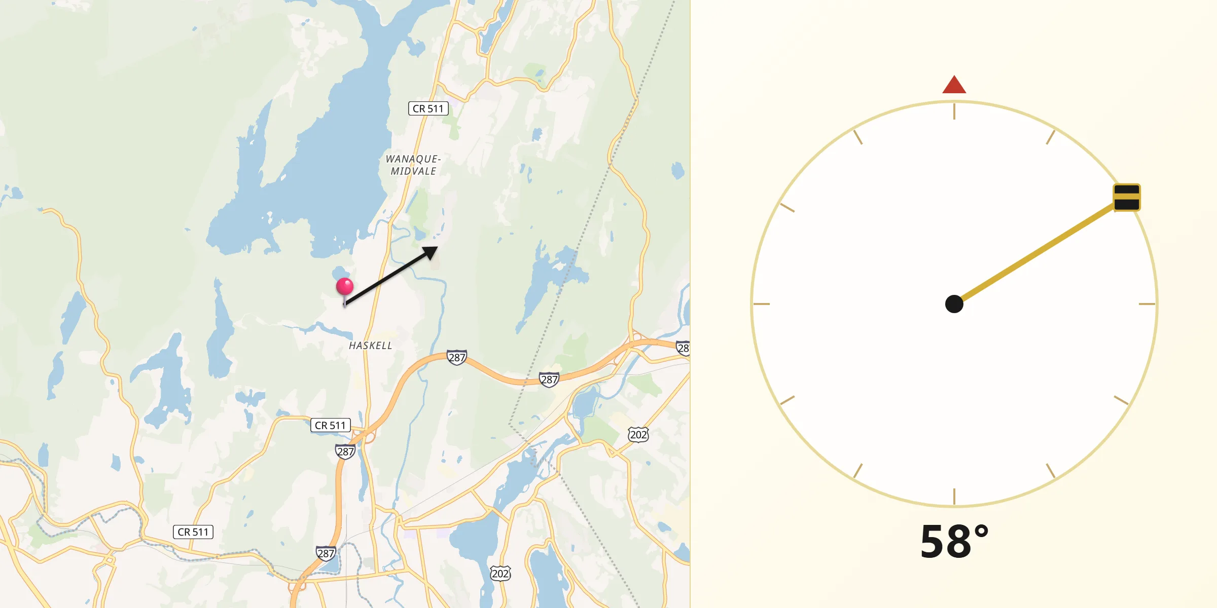 Qibla Direction from Passaic County