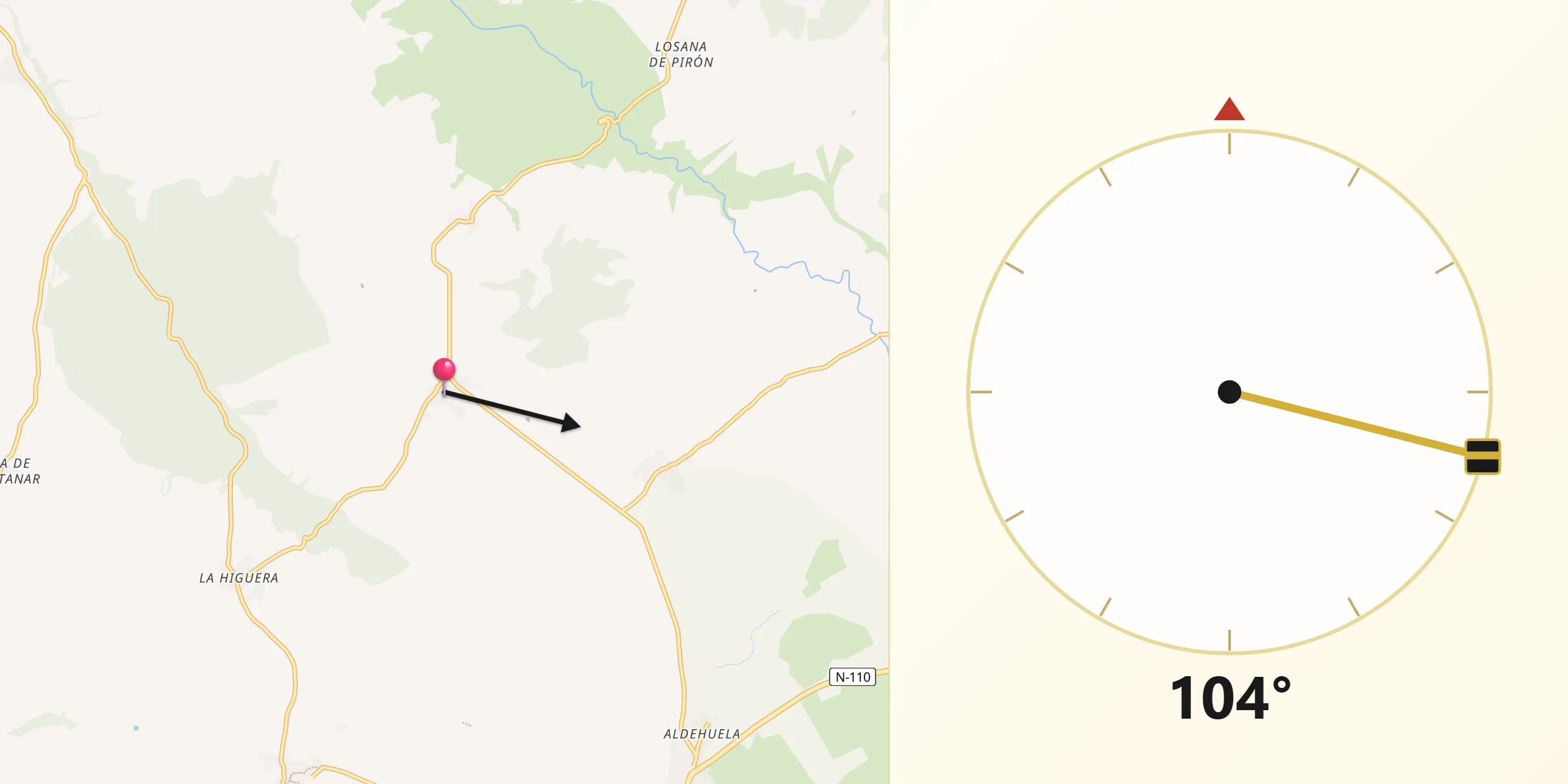 Dirección de la Qibla desde Brieva