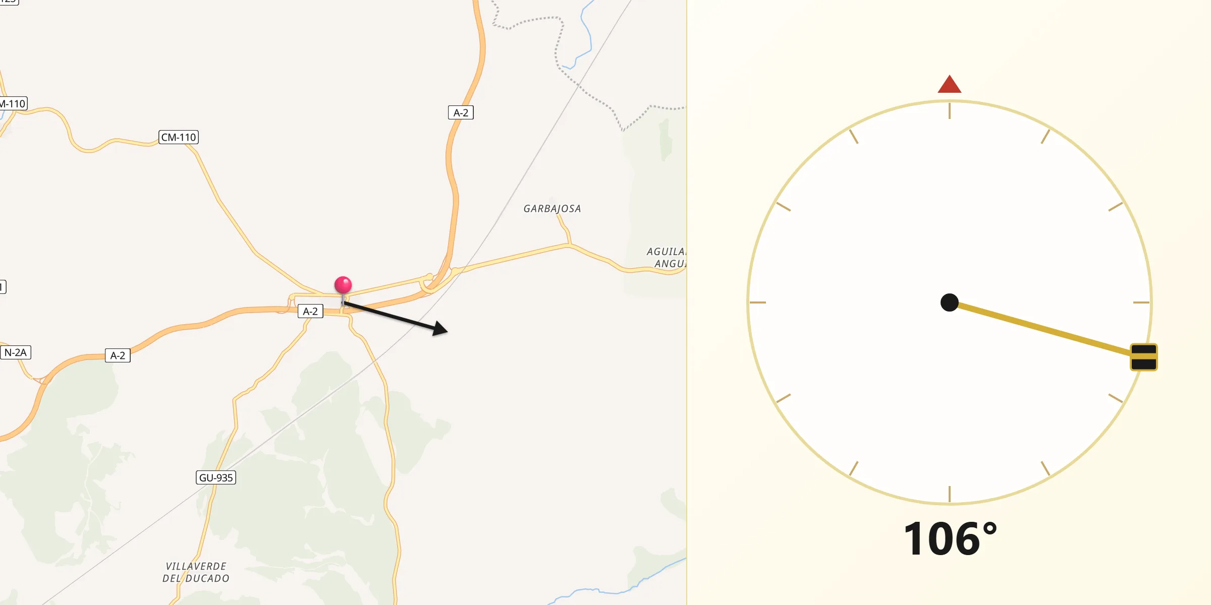 Dirección de la Qibla desde Alcolea del Pinar