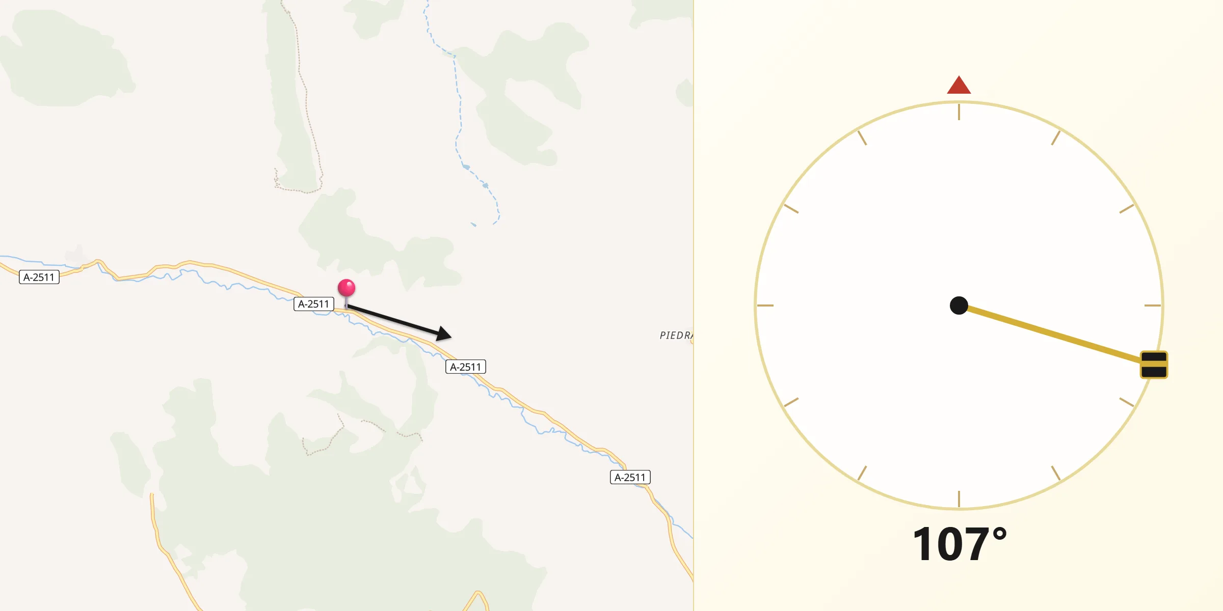 Dirección de la Qibla desde Bea