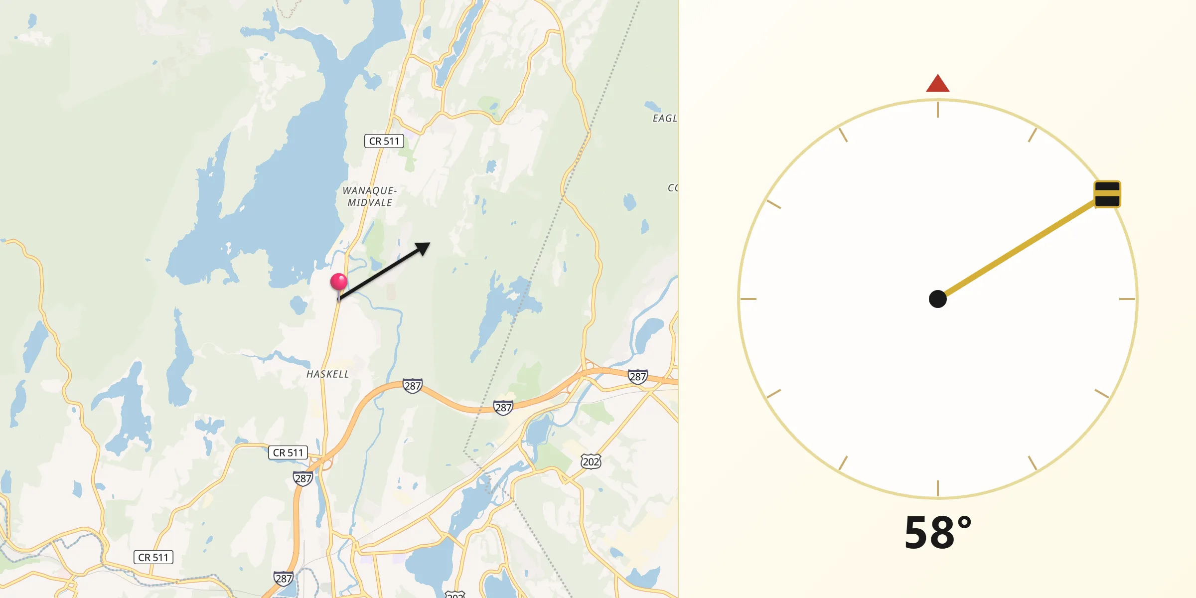 Qibla Direction from Wanaque