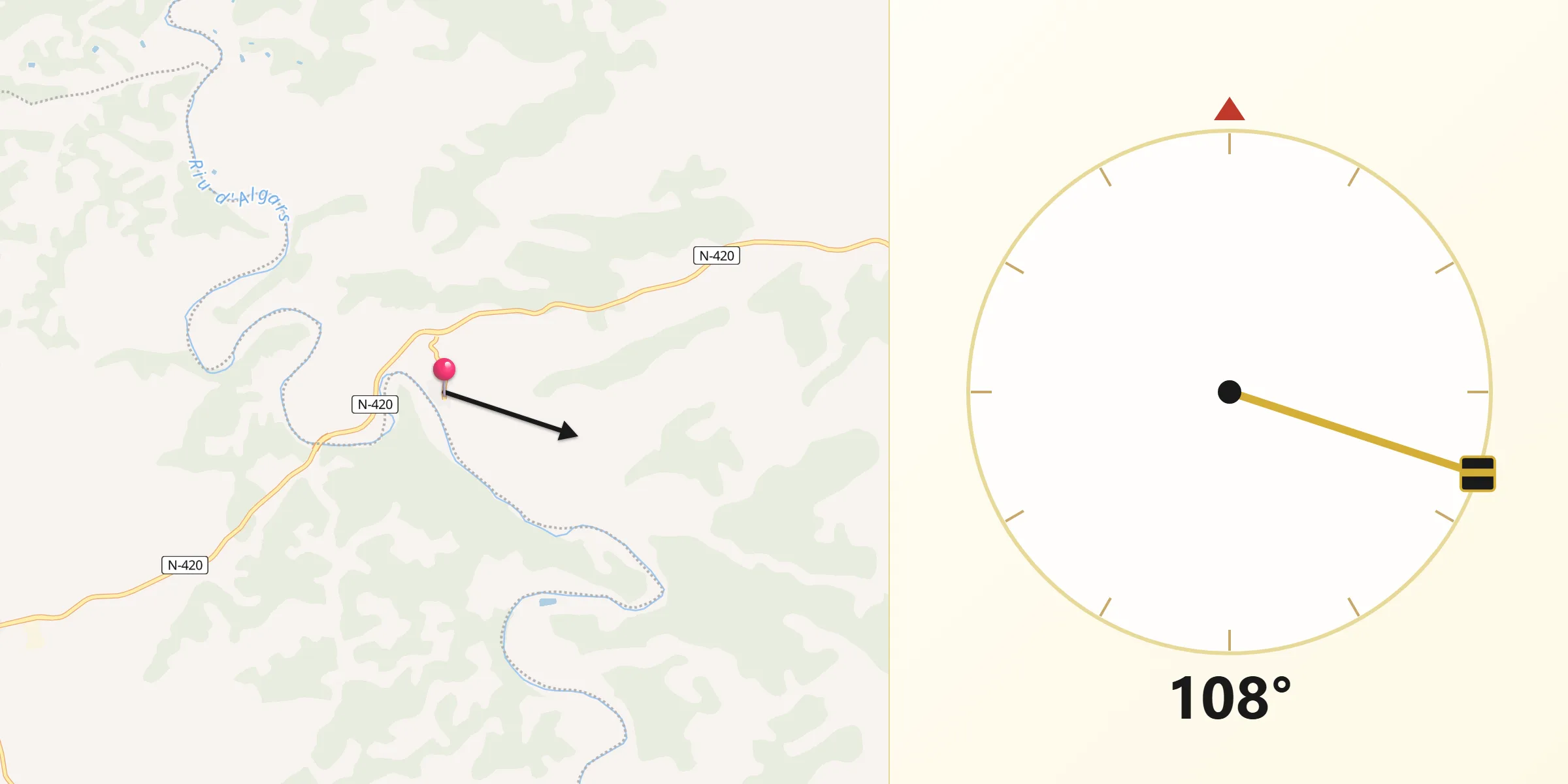 Dirección de la Qibla desde Caseres