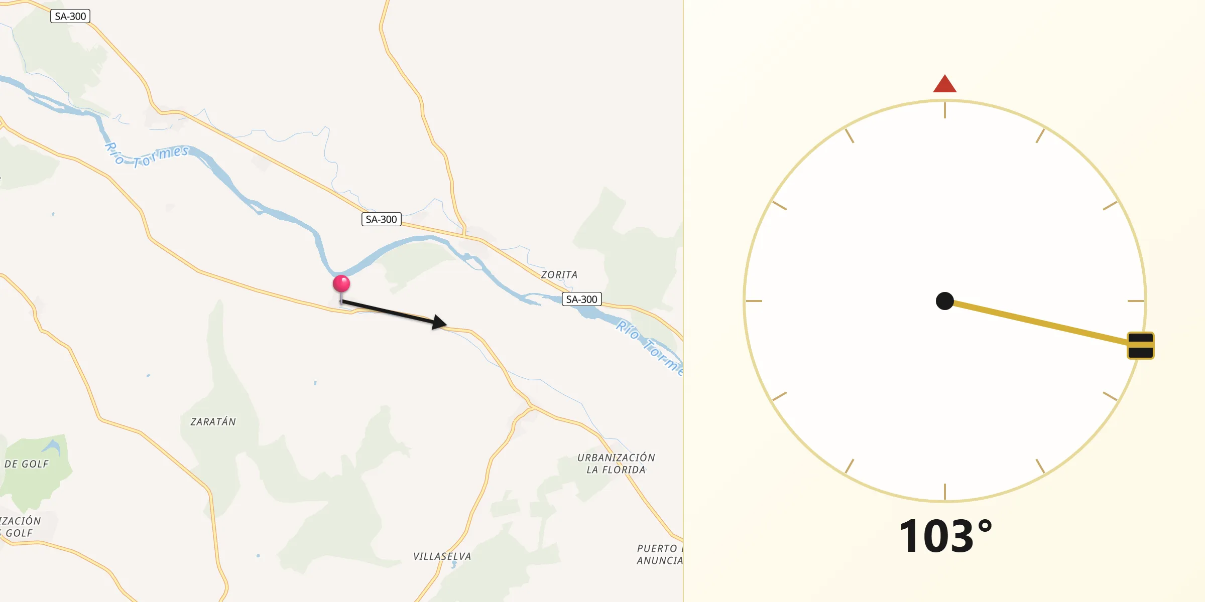 Dirección de la Qibla desde El Pino de Tormes