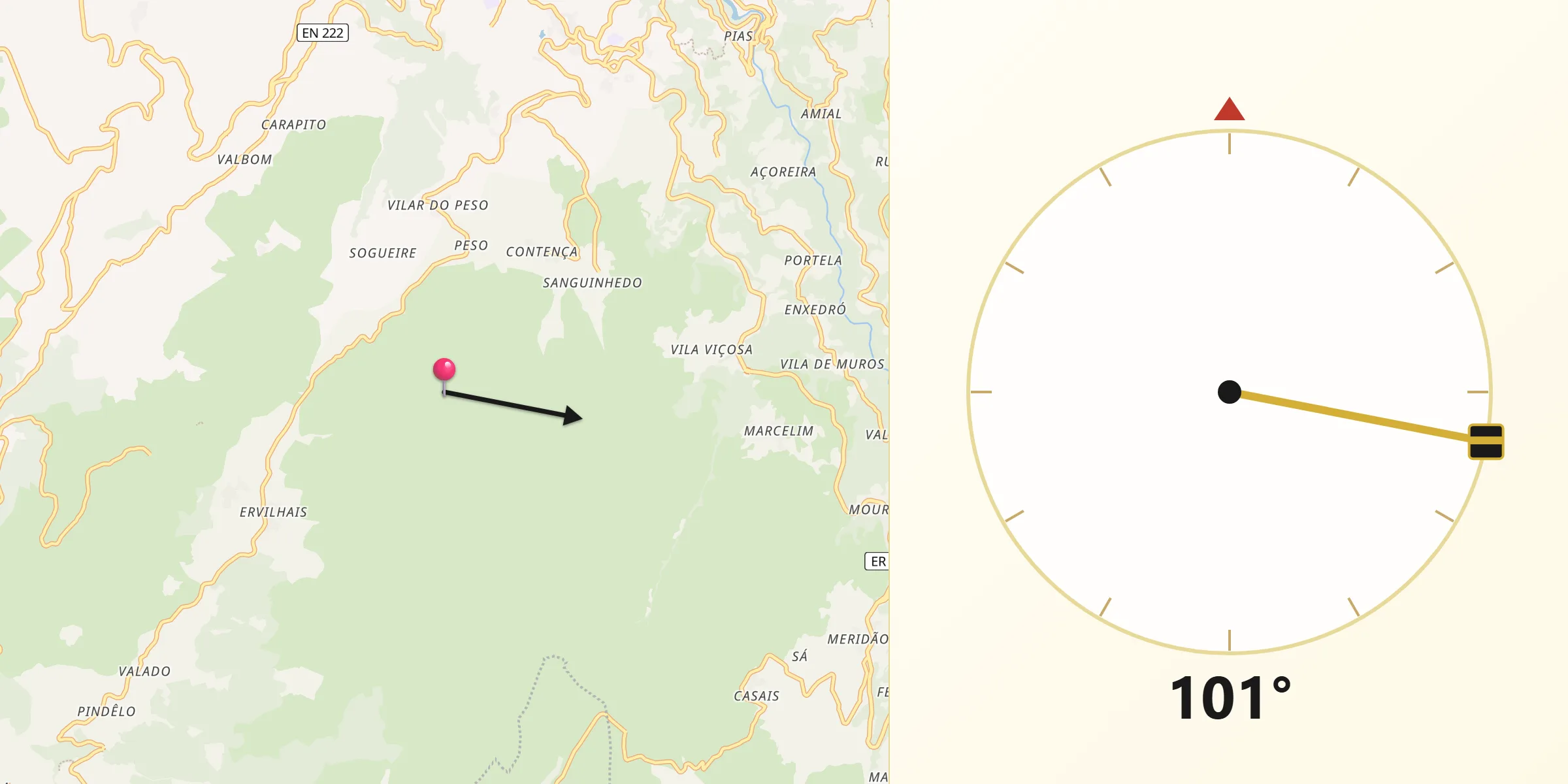 Direção da Qibla a partir de Cinfães