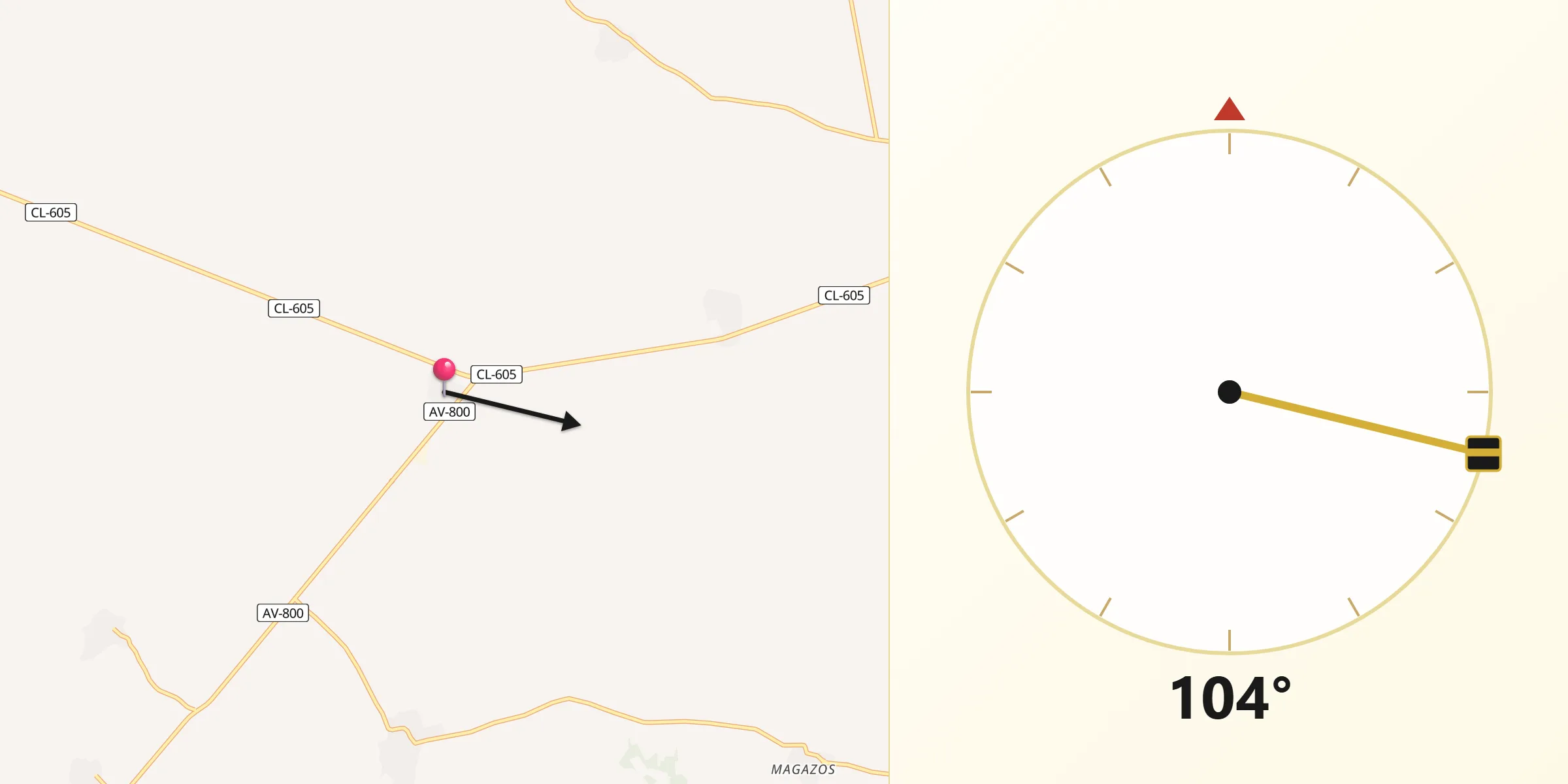 Dirección de la Qibla desde Villanueva del Aceral