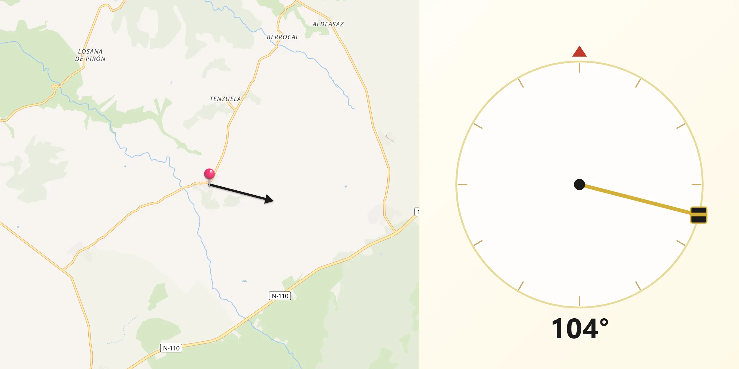 Dirección de la Qibla desde Santo Domingo de Pirón
