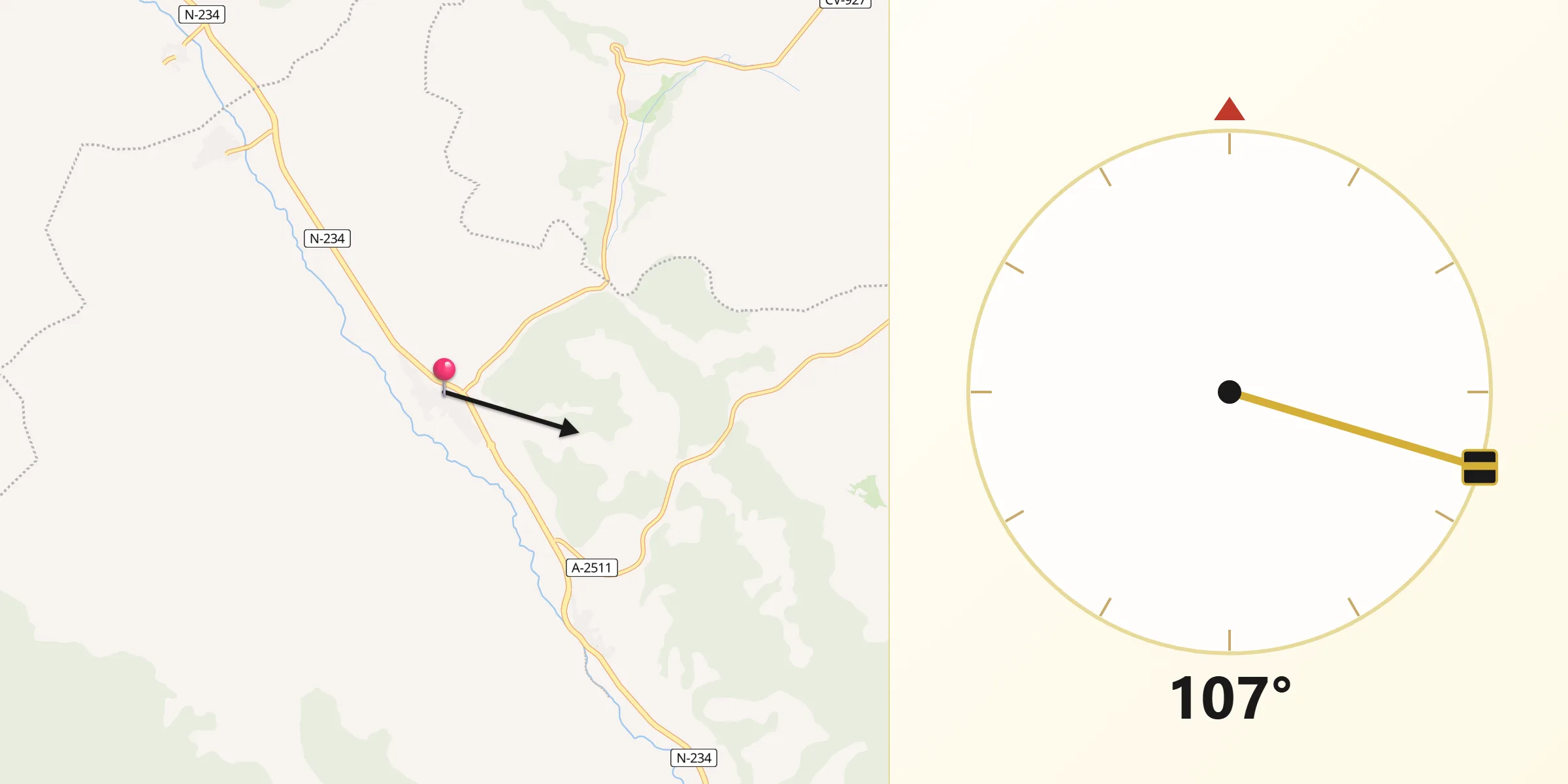 Dirección de la Qibla desde Báguena