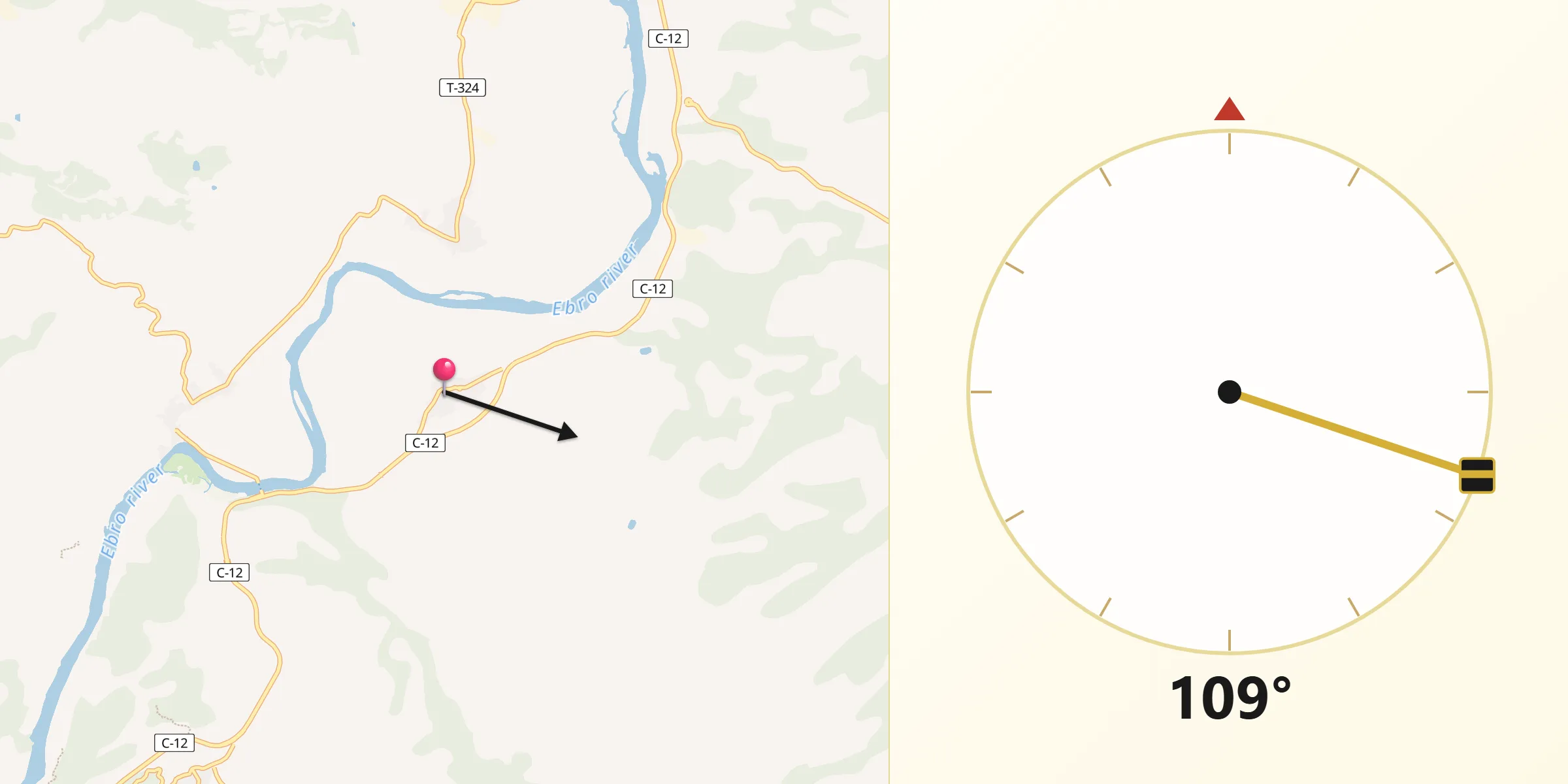 Dirección de la Qibla desde Ginestar