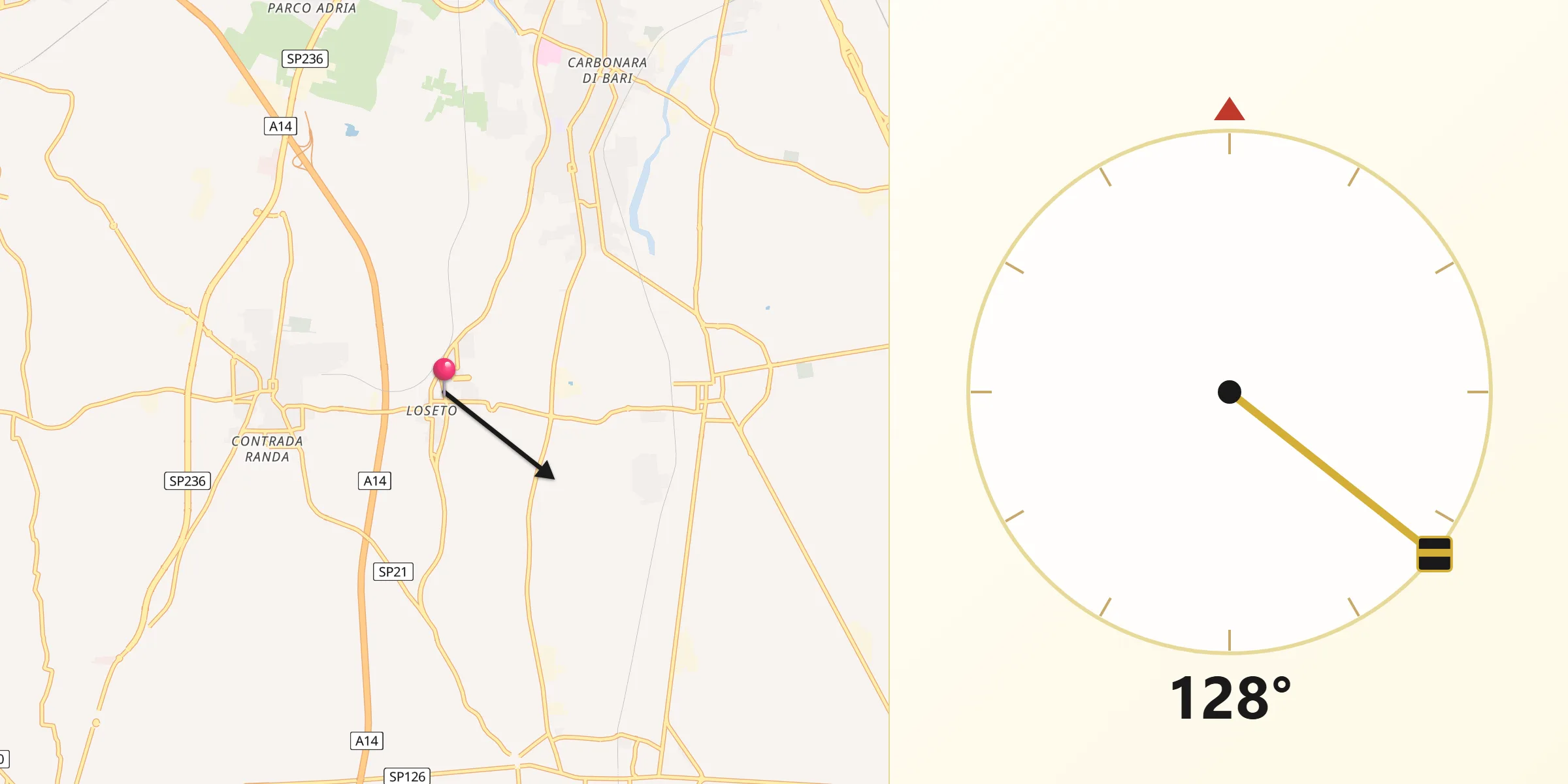Direzione della Qibla da Loseto