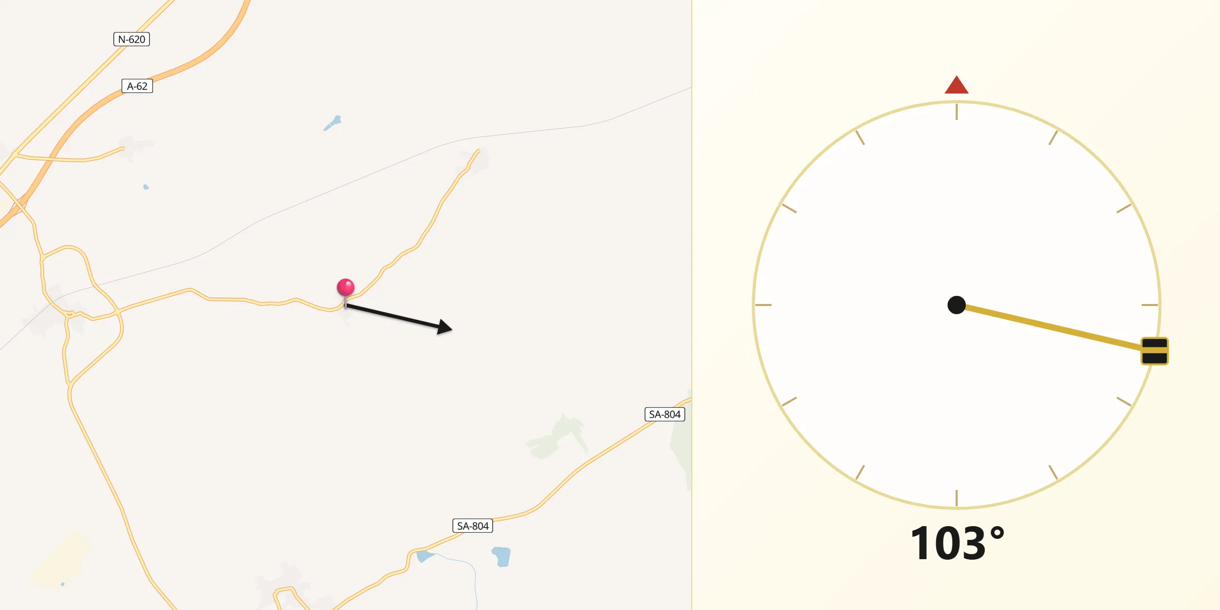Dirección de la Qibla desde Cabezabellosa de la Calzada