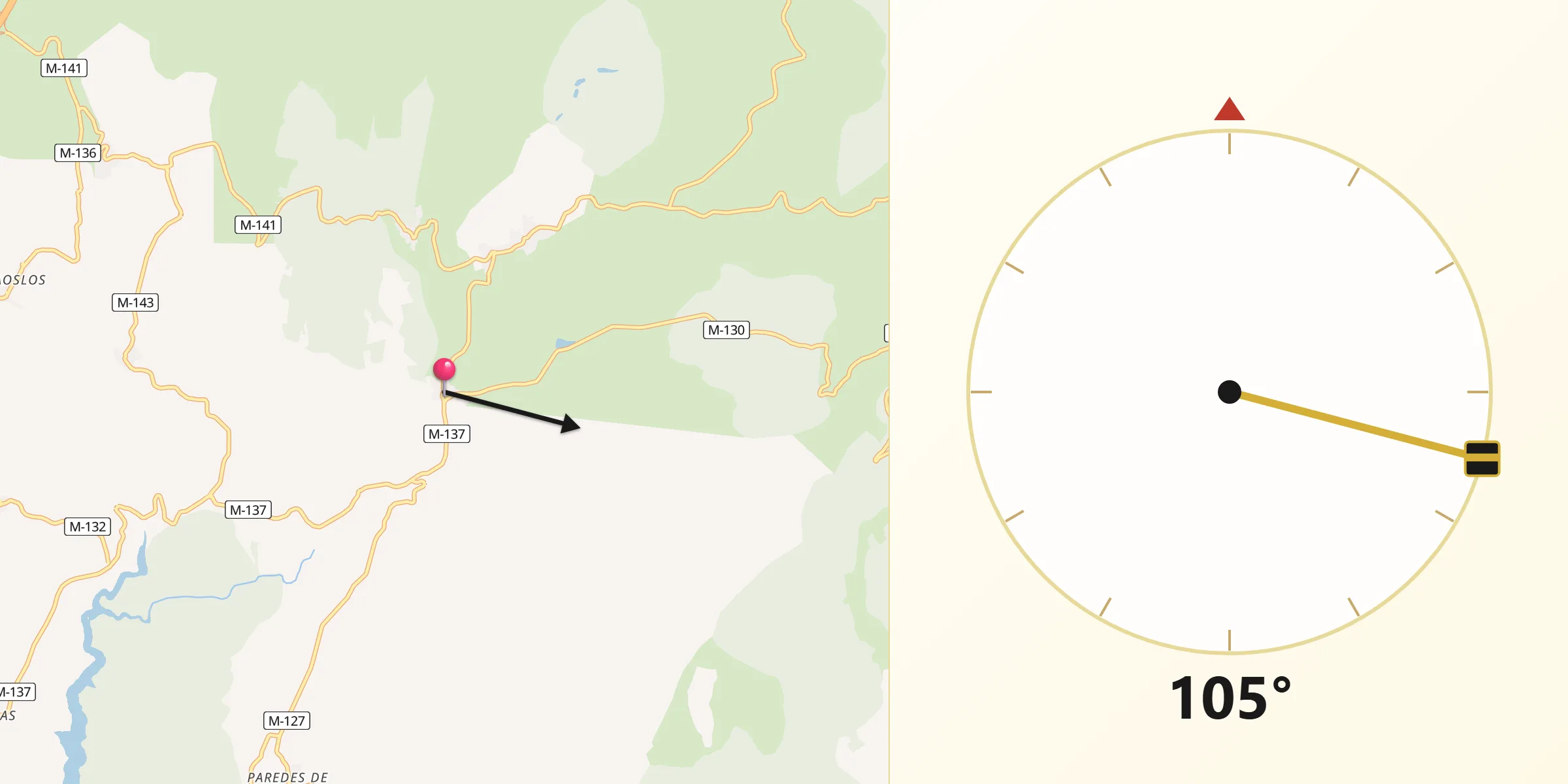 Dirección de la Qibla desde Prádena del Rincón