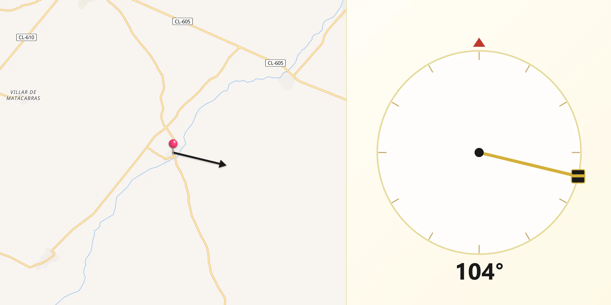 Dirección de la Qibla desde Bercial de Zapardiel
