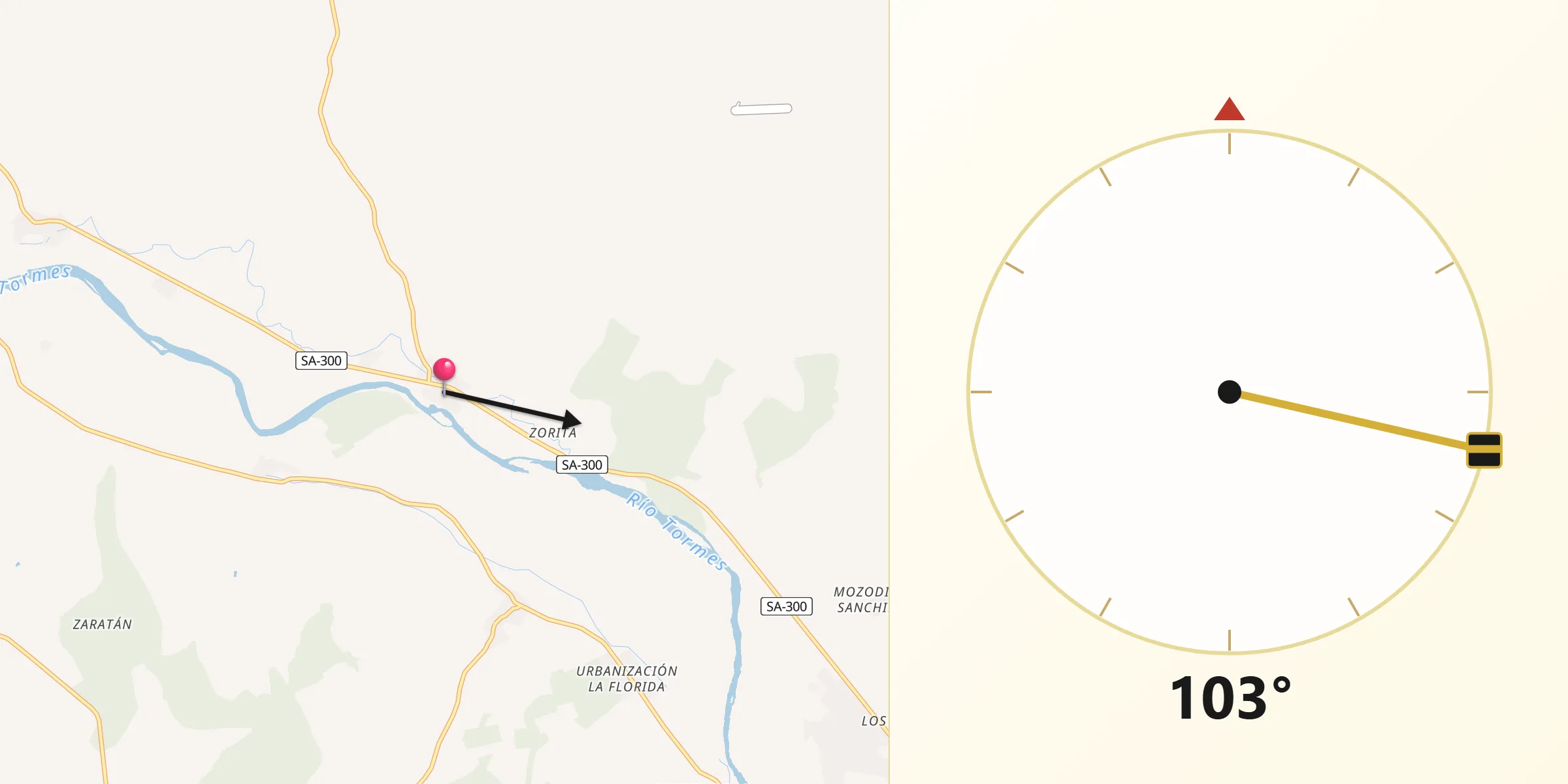 Dirección de la Qibla desde Valverdón