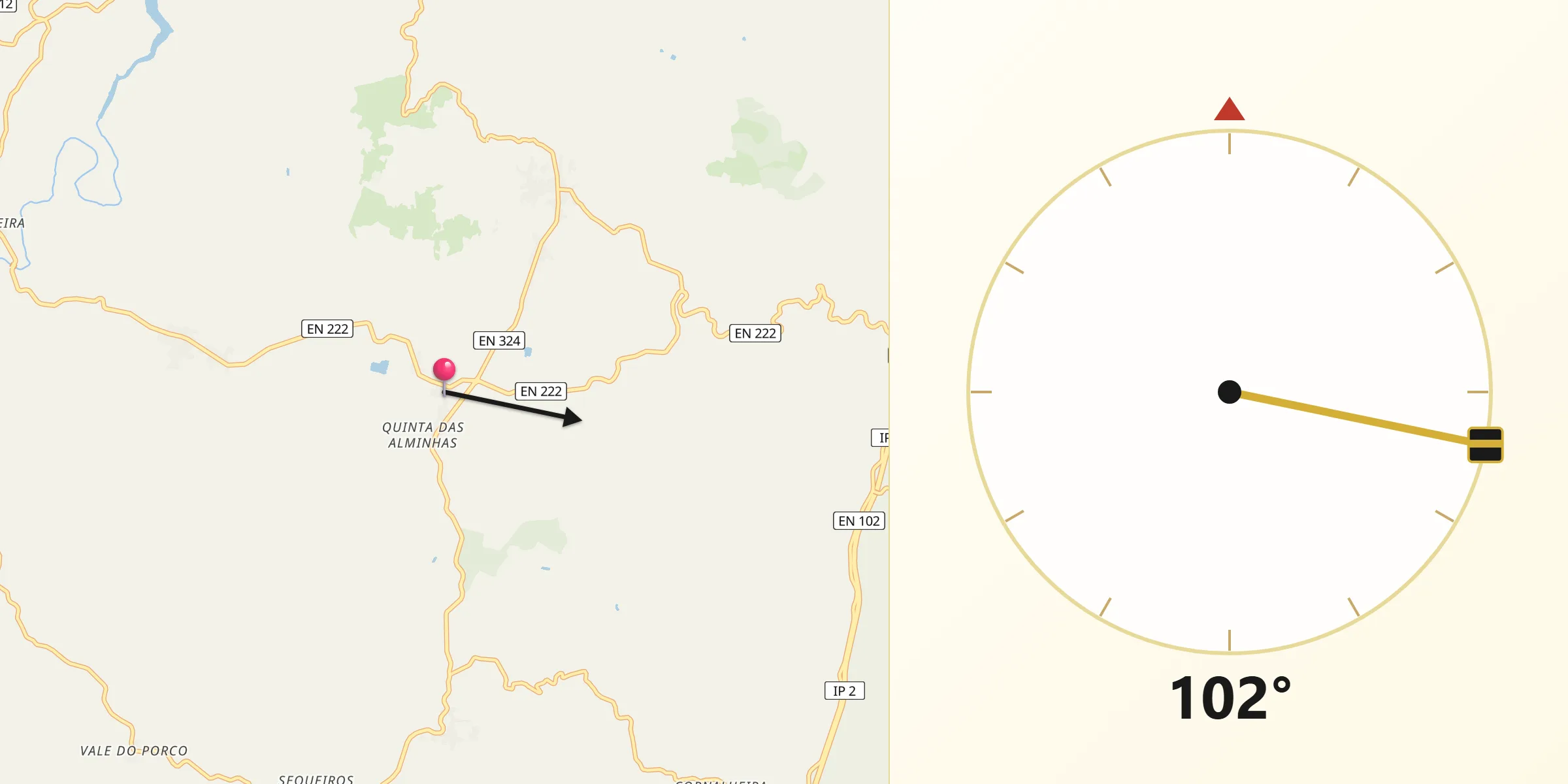 Direção da Qibla a partir de Touça