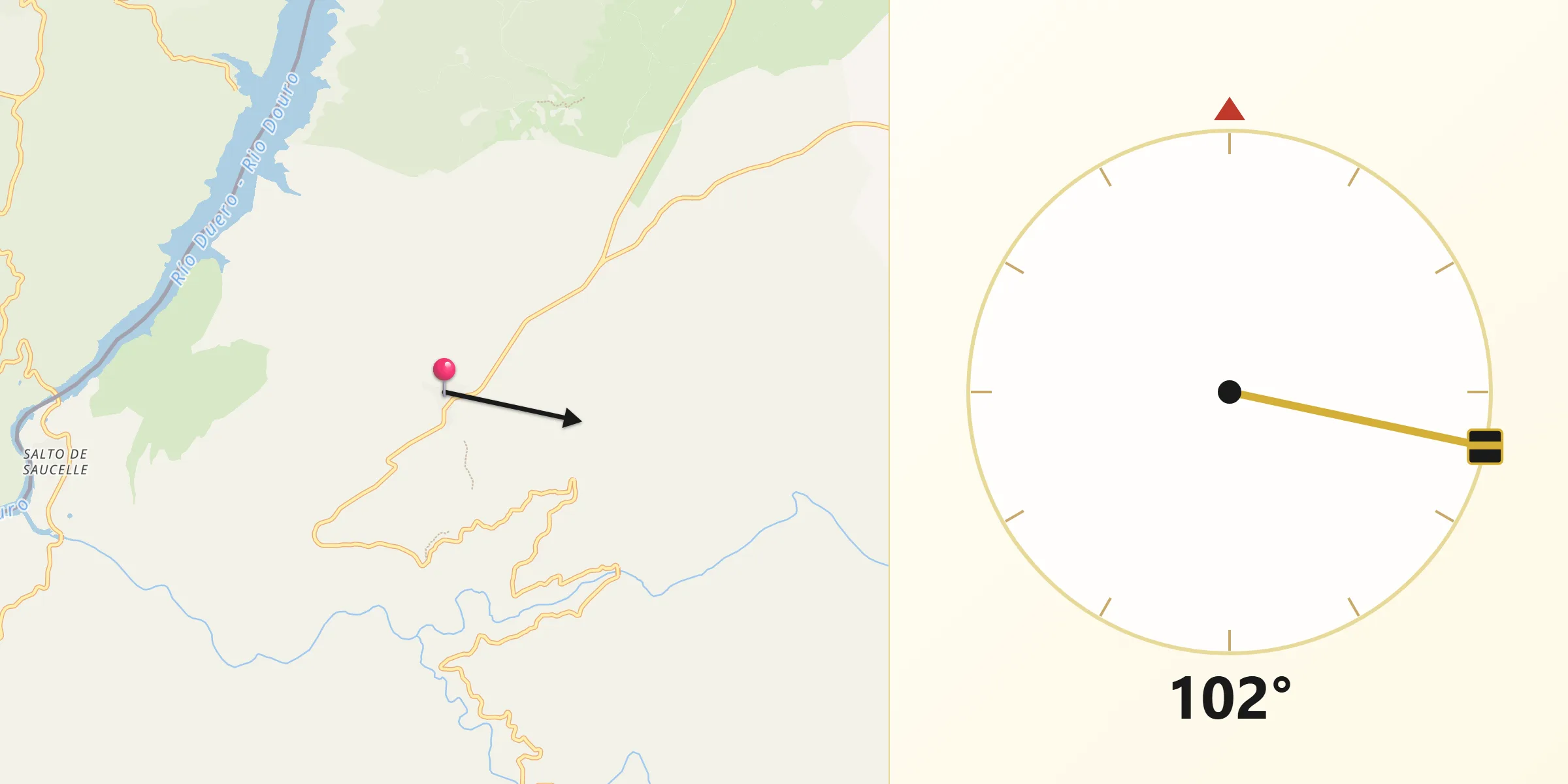 Dirección de la Qibla desde Saucelle