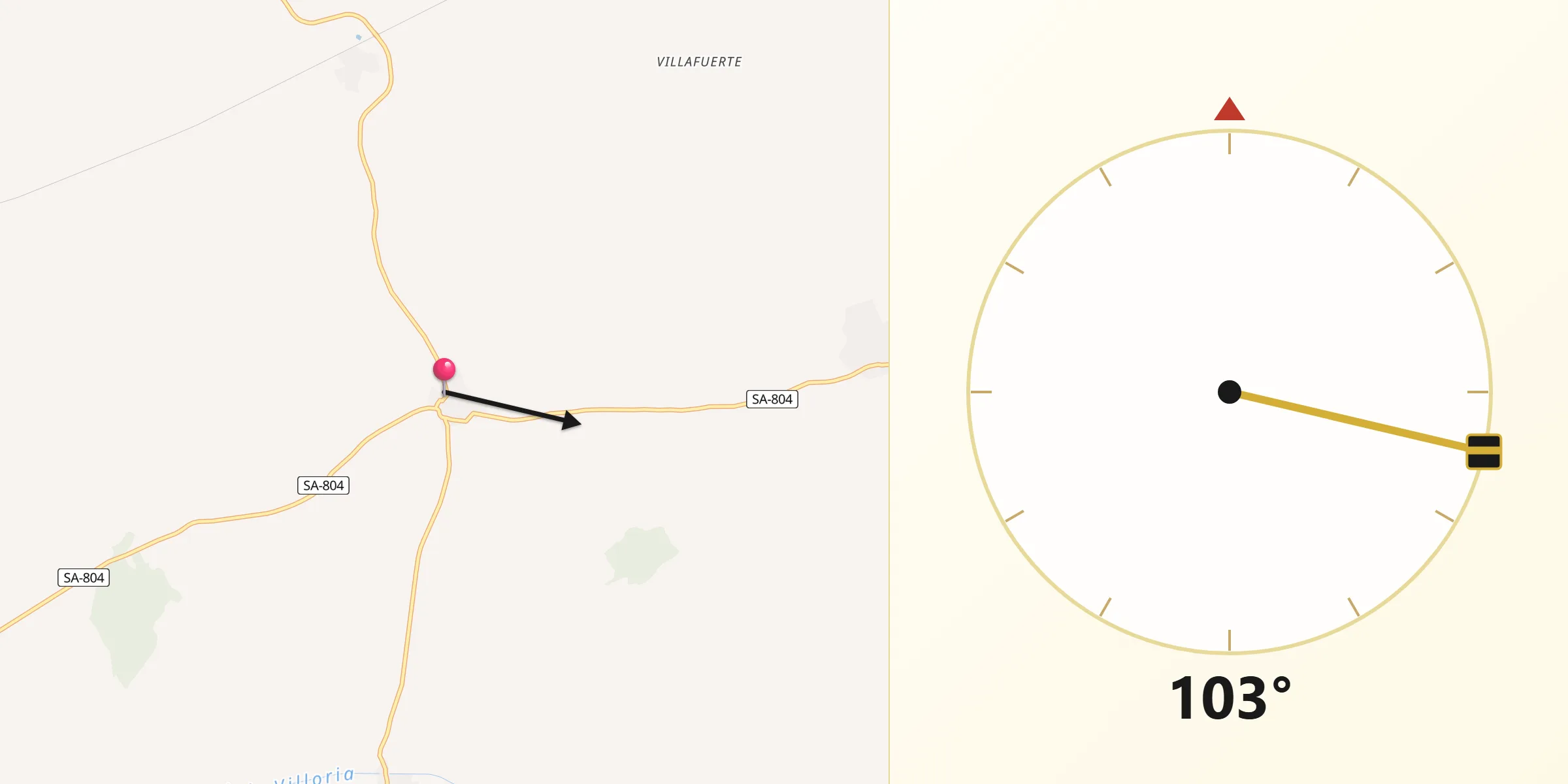 Dirección de la Qibla desde Arabayona de Mógica