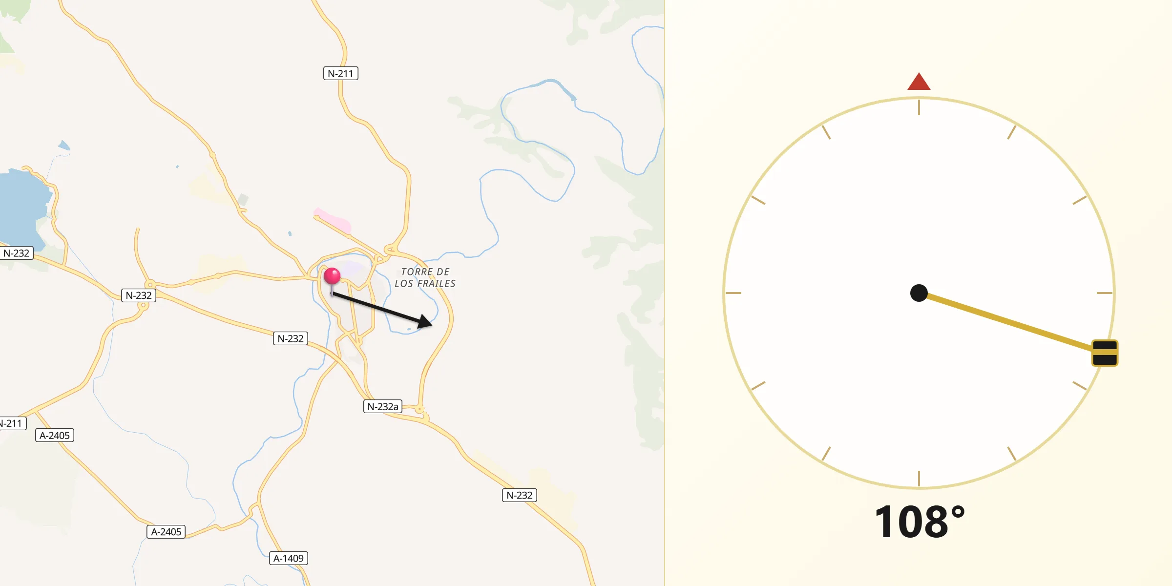 Dirección de la Qibla desde Alcañiz