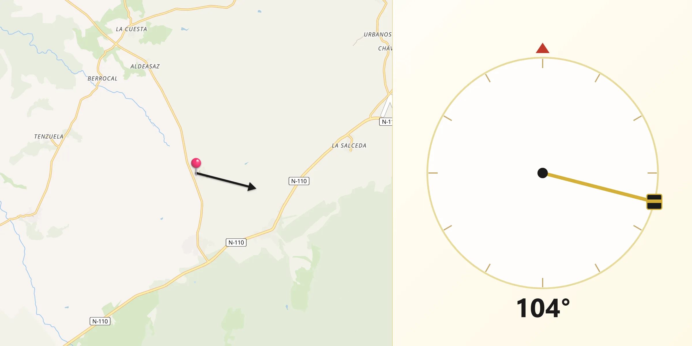 Dirección de la Qibla desde Pelayos del Arroyo