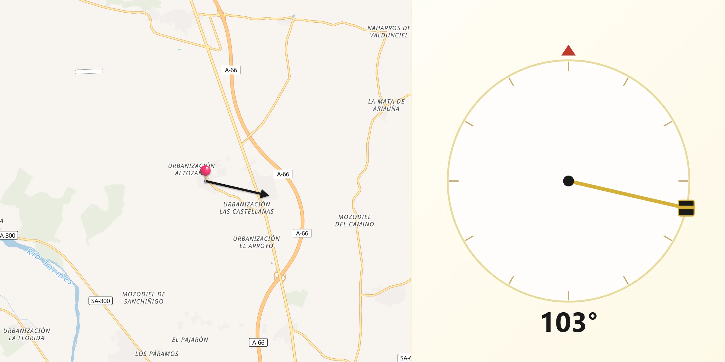 Dirección de la Qibla desde Castellanos de Villiquera