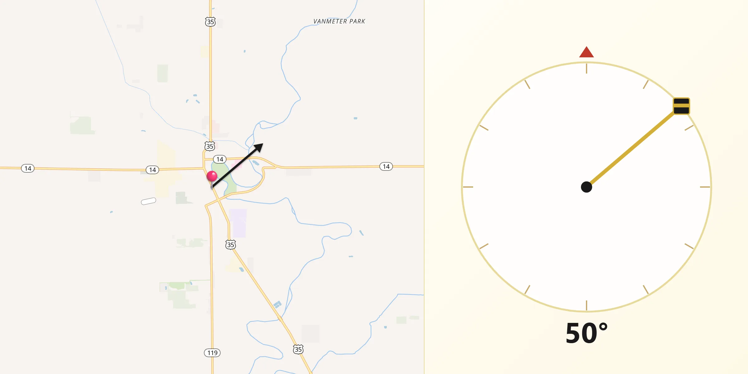 Qibla Direction from Winamac