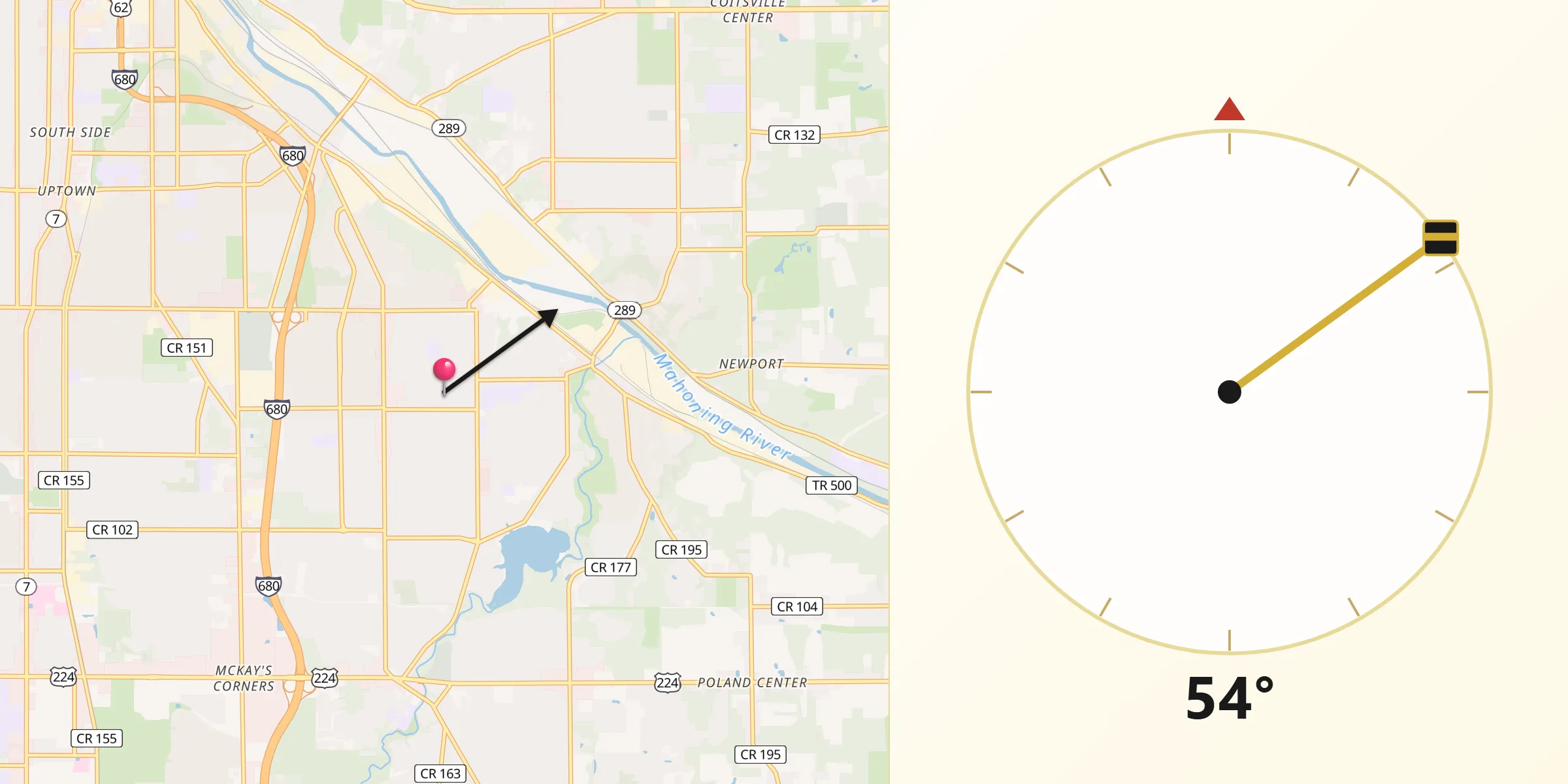 Qibla Direction from Struthers