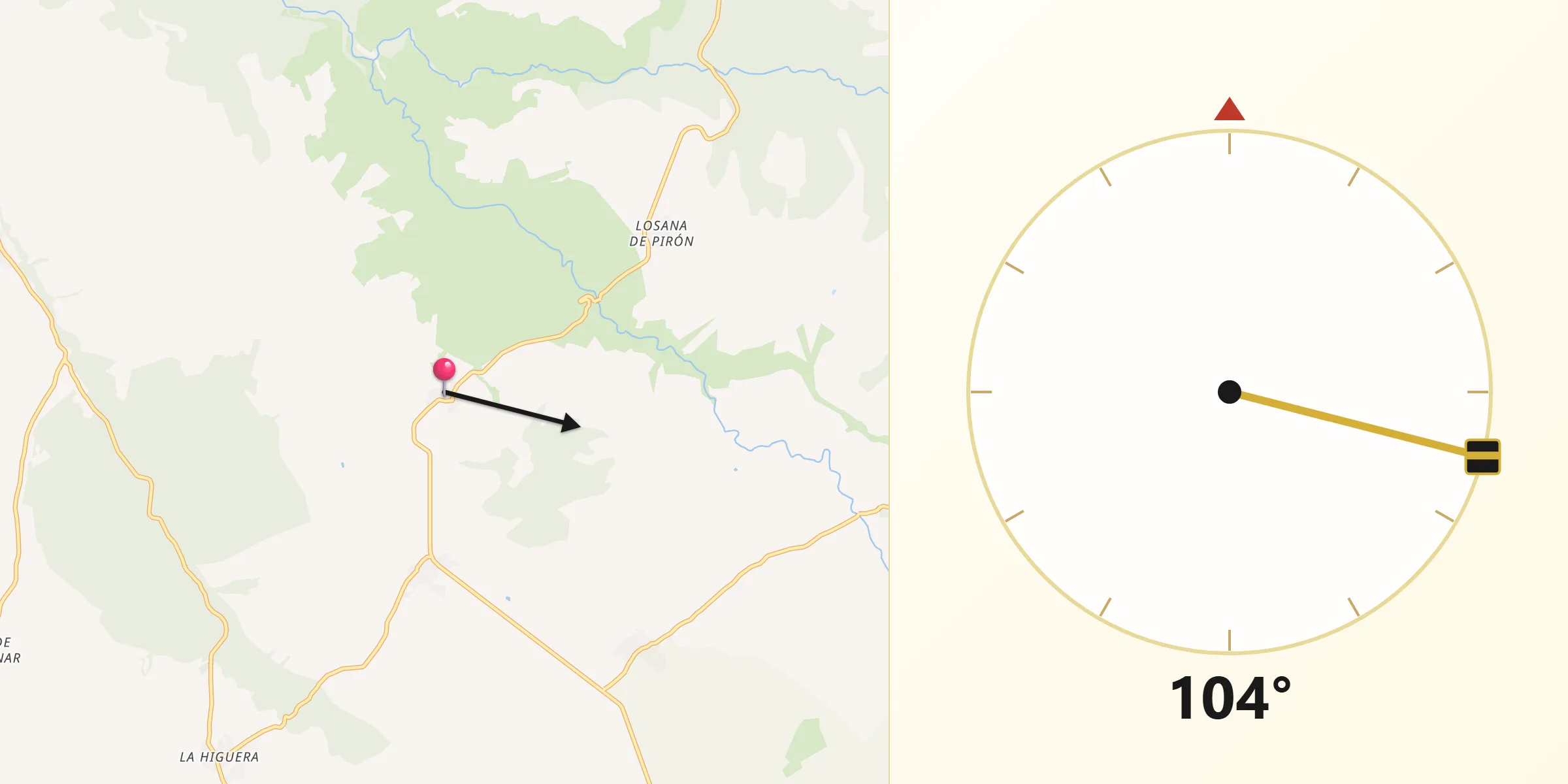 Dirección de la Qibla desde Adrada de Pirón