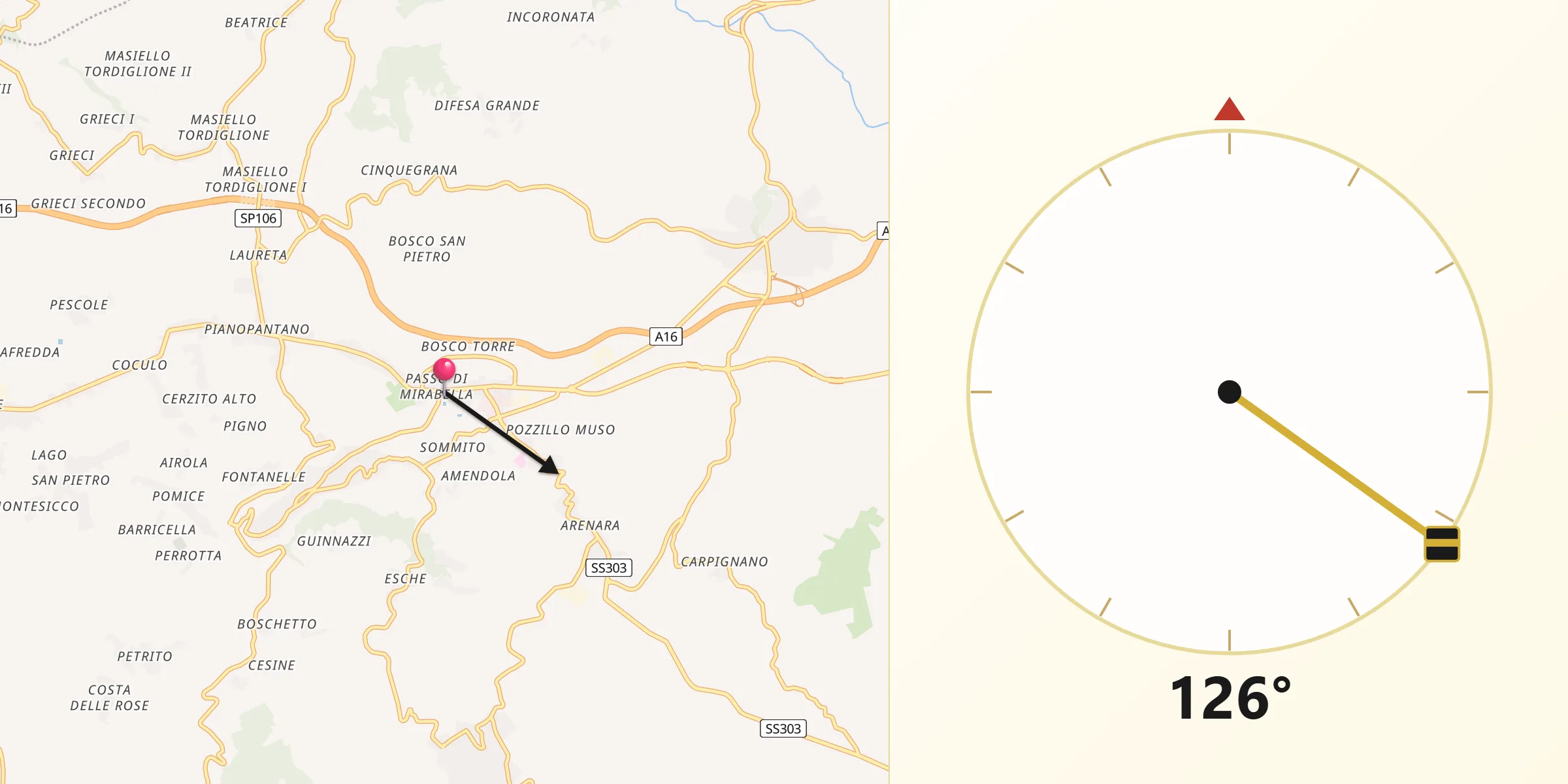 Direzione della Qibla da Passo di Mirabella-Pianopantano