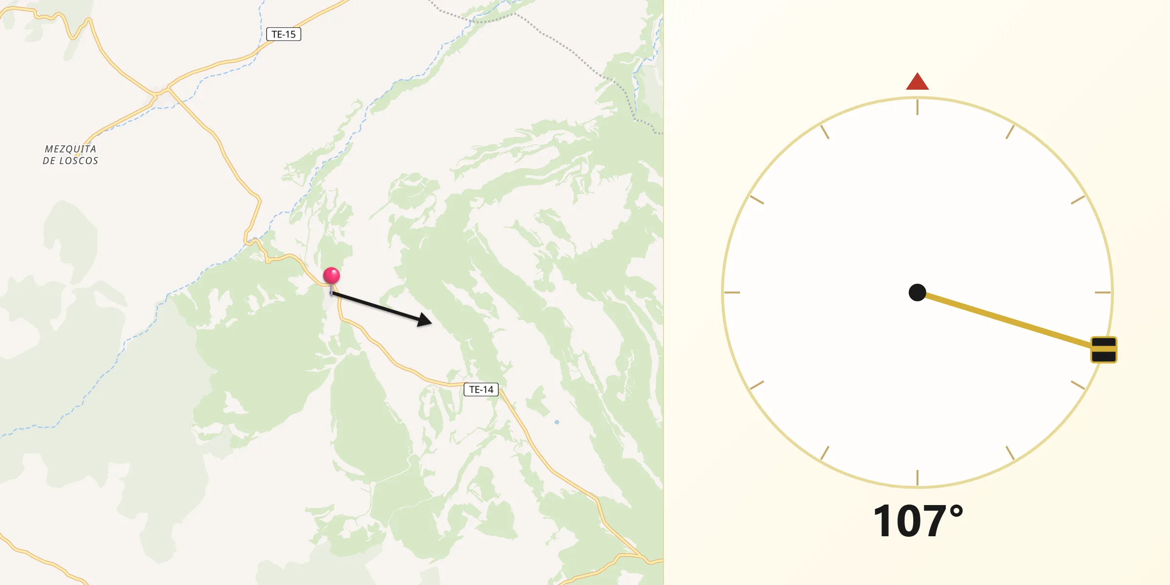 Dirección de la Qibla desde Monforte de Moyuela