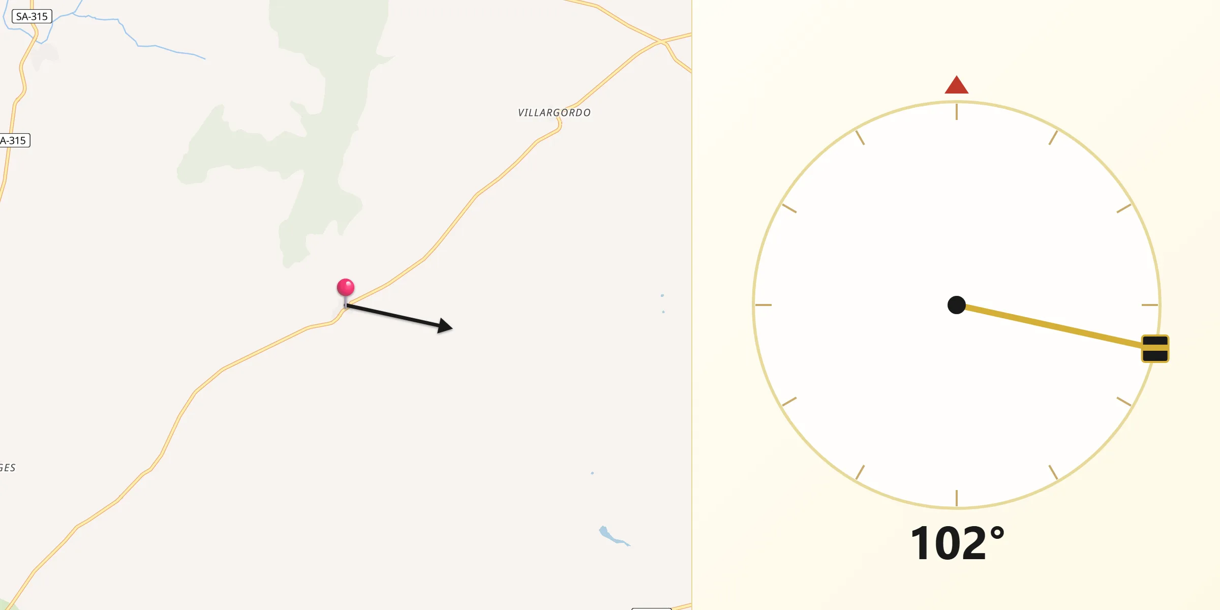 Dirección de la Qibla desde Villarmuerto