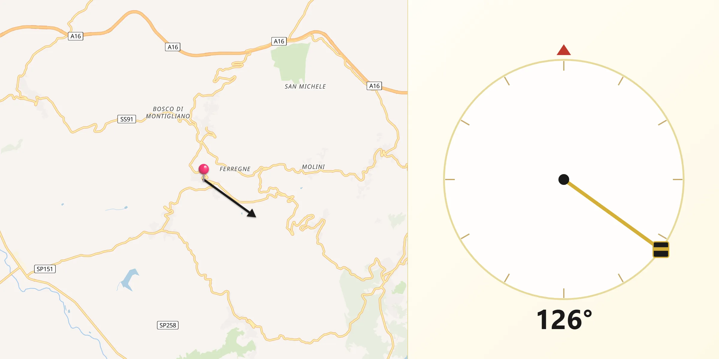 Direzione della Qibla da San Nicola Baronia