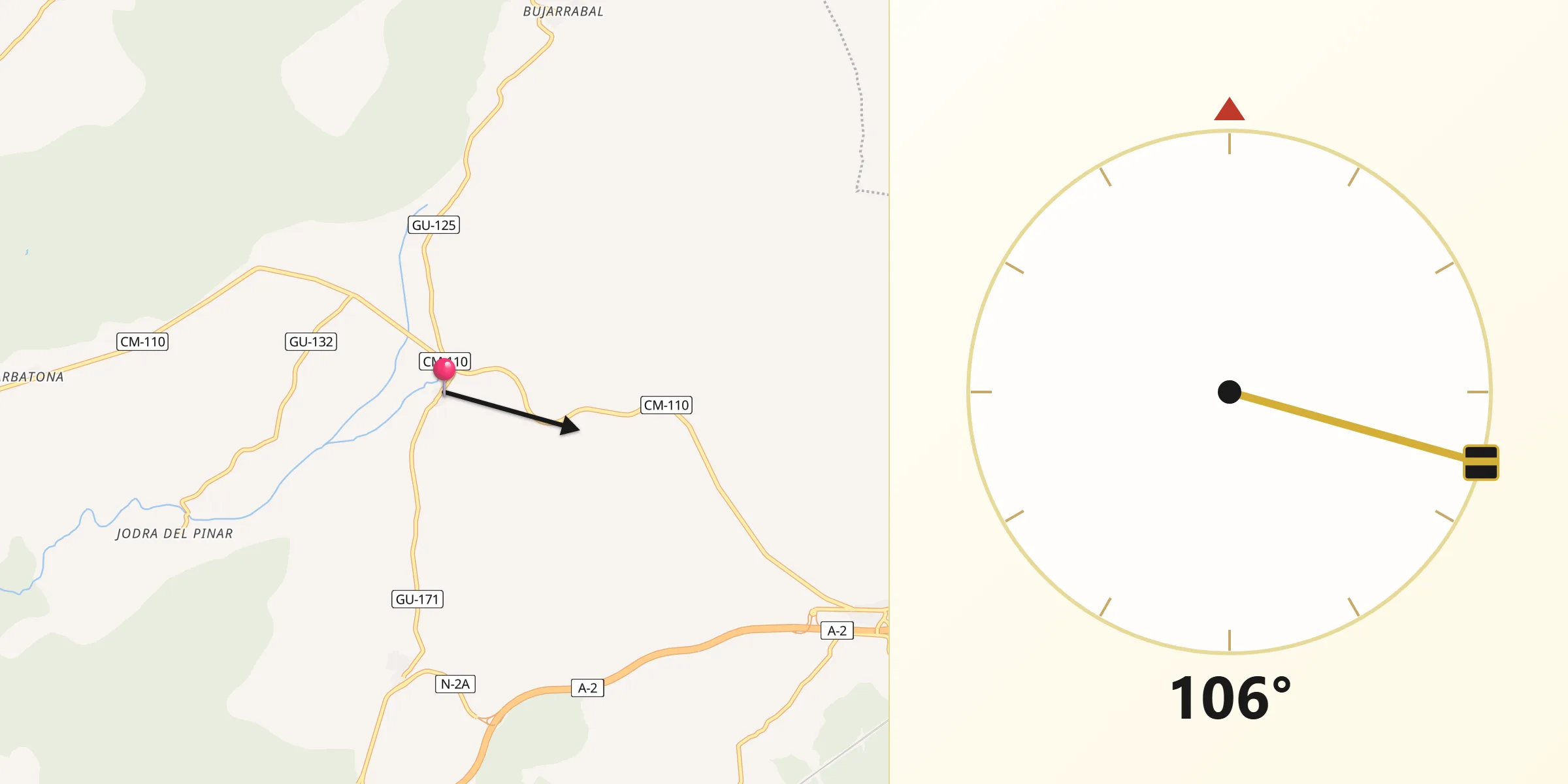 Dirección de la Qibla desde Estriégana