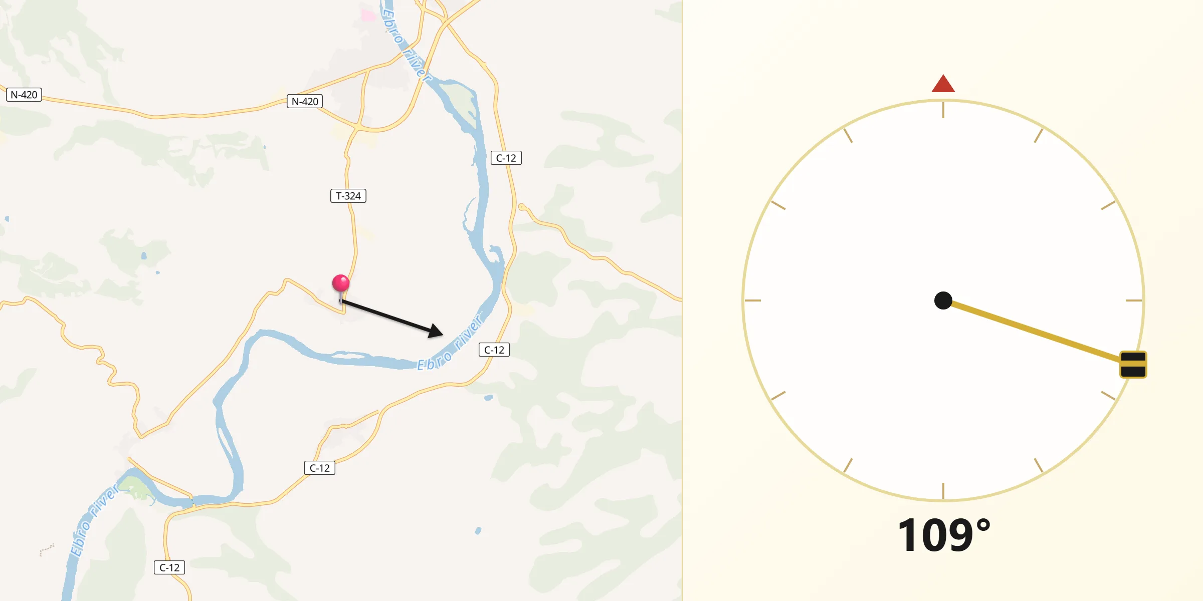 Dirección de la Qibla desde Benissanet