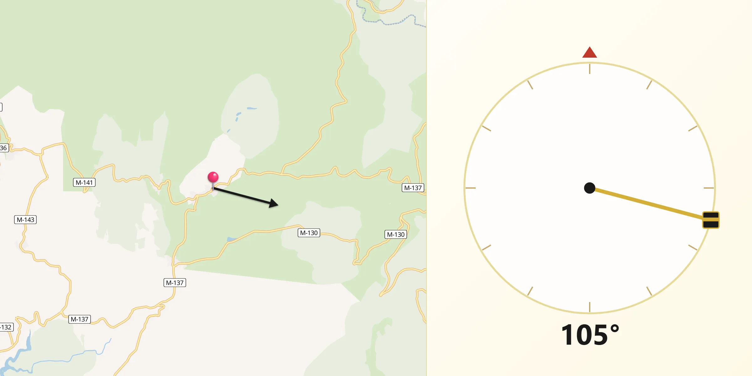 Dirección de la Qibla desde Montejo de la Sierra