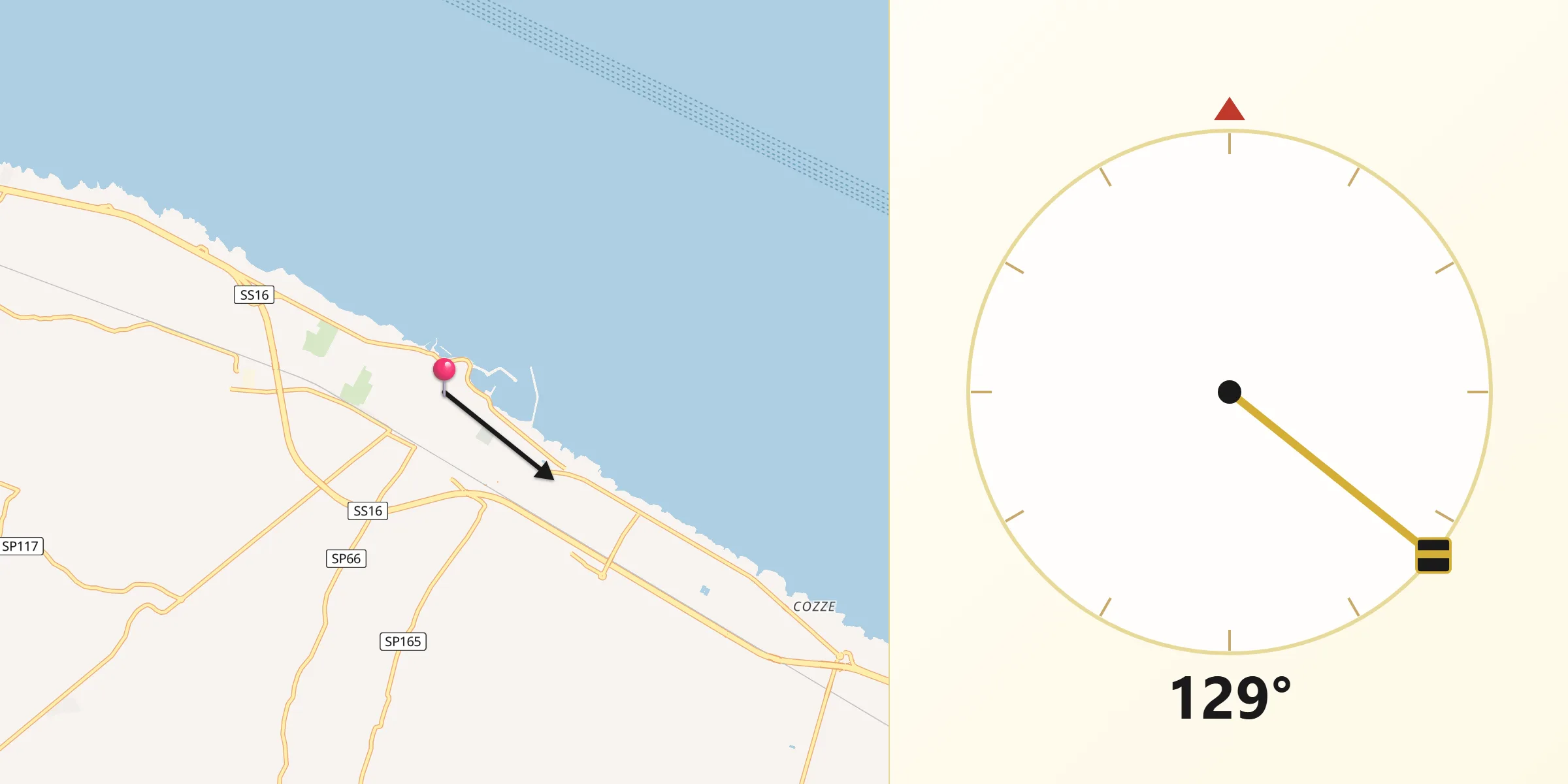 Direzione della Qibla da Mola di Bari