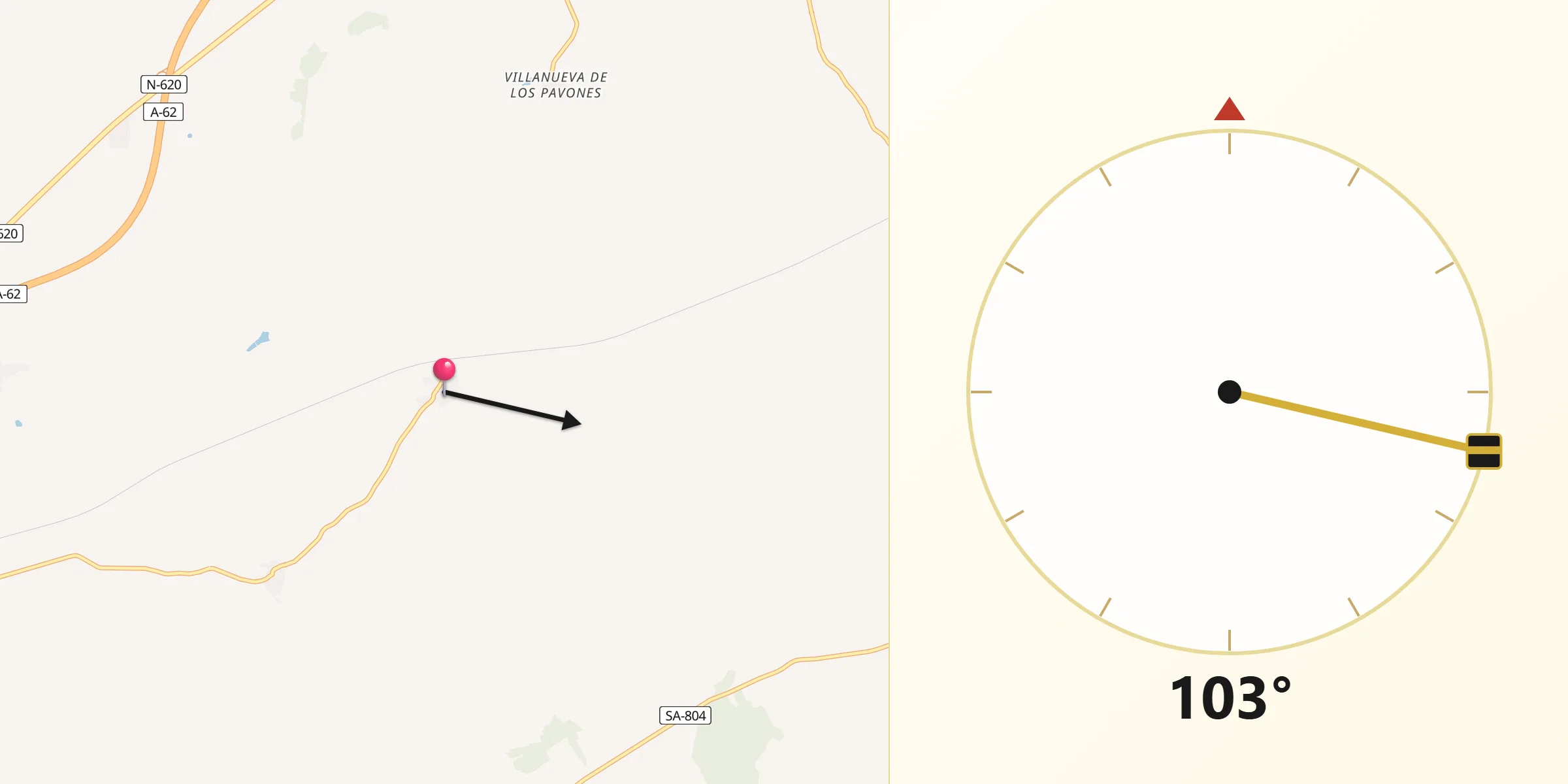 Dirección de la Qibla desde Pitiegua